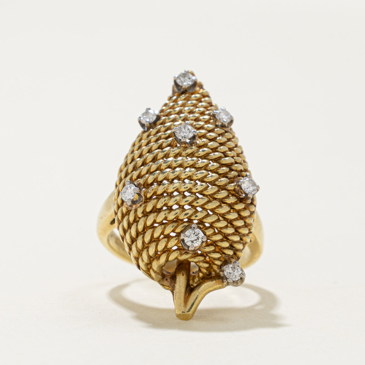 18k Scattered Diamond Rope Puffed Cocktail Ring | 0.16ctw | SZ 4