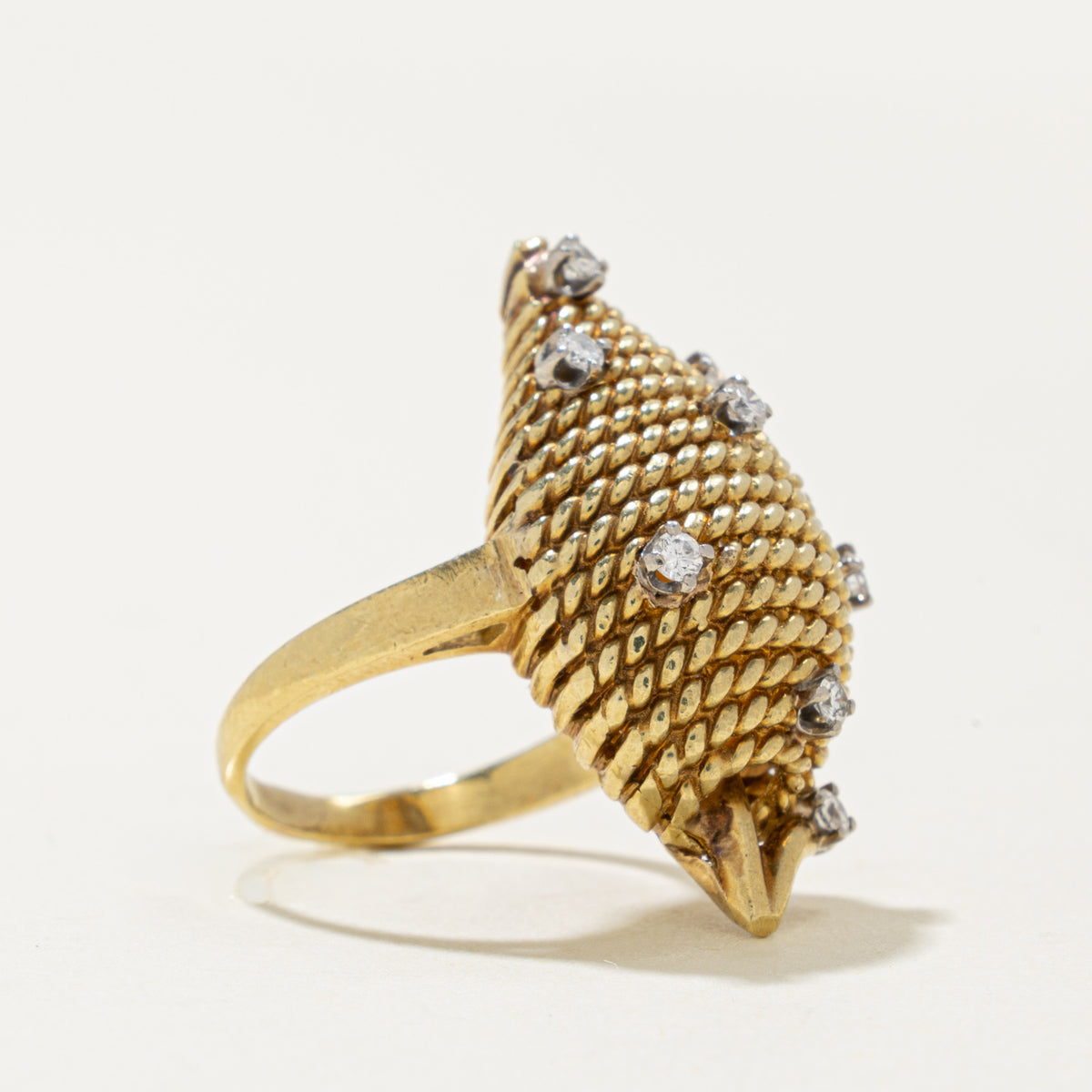 18k Scattered Diamond Rope Puffed Cocktail Ring | 0.16ctw | SZ 4