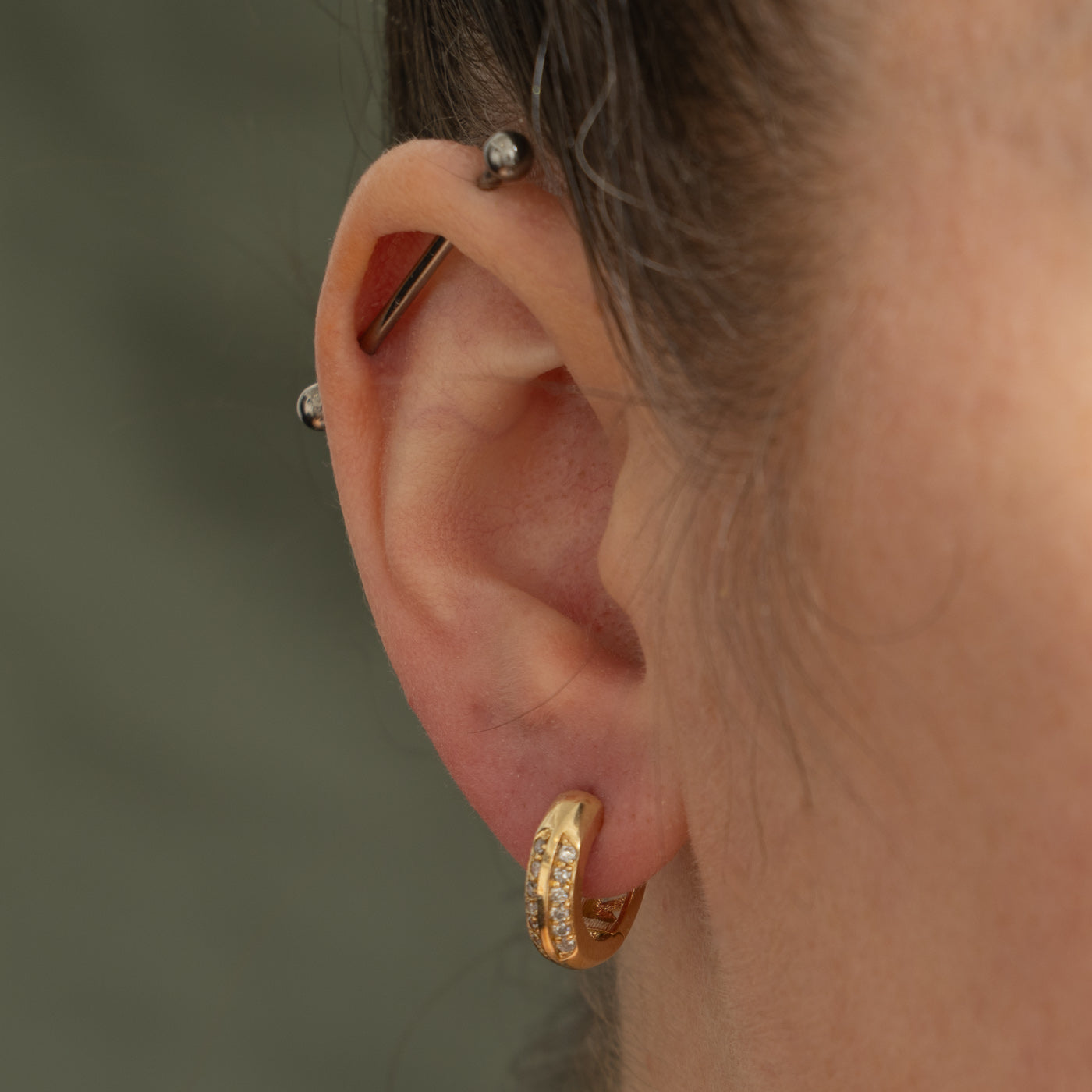 14k Double Row Diamond Huggie Earrings | 0.28ctw
