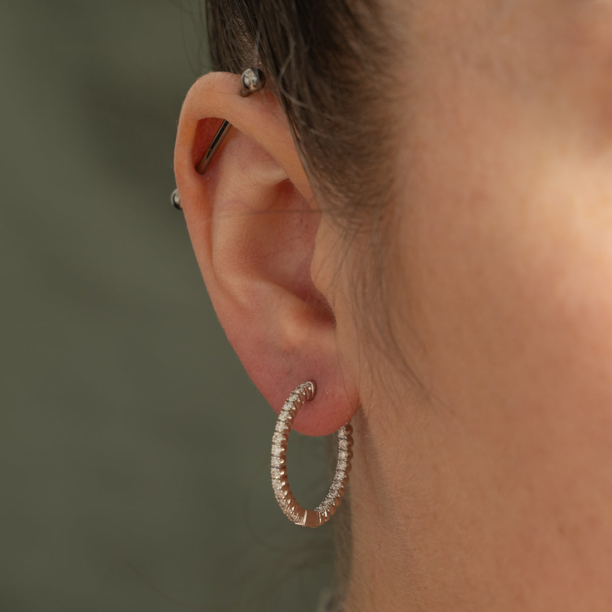 14k Eternity Diamond Hoop Earrings | 0.81ctw