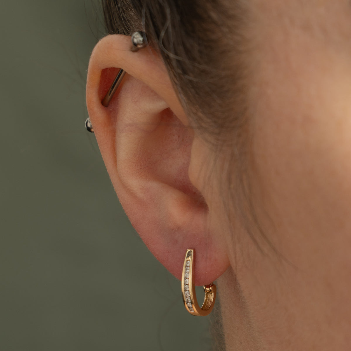 10k Channel Set Diamond Half Hoop Earrings | 0.16ctw