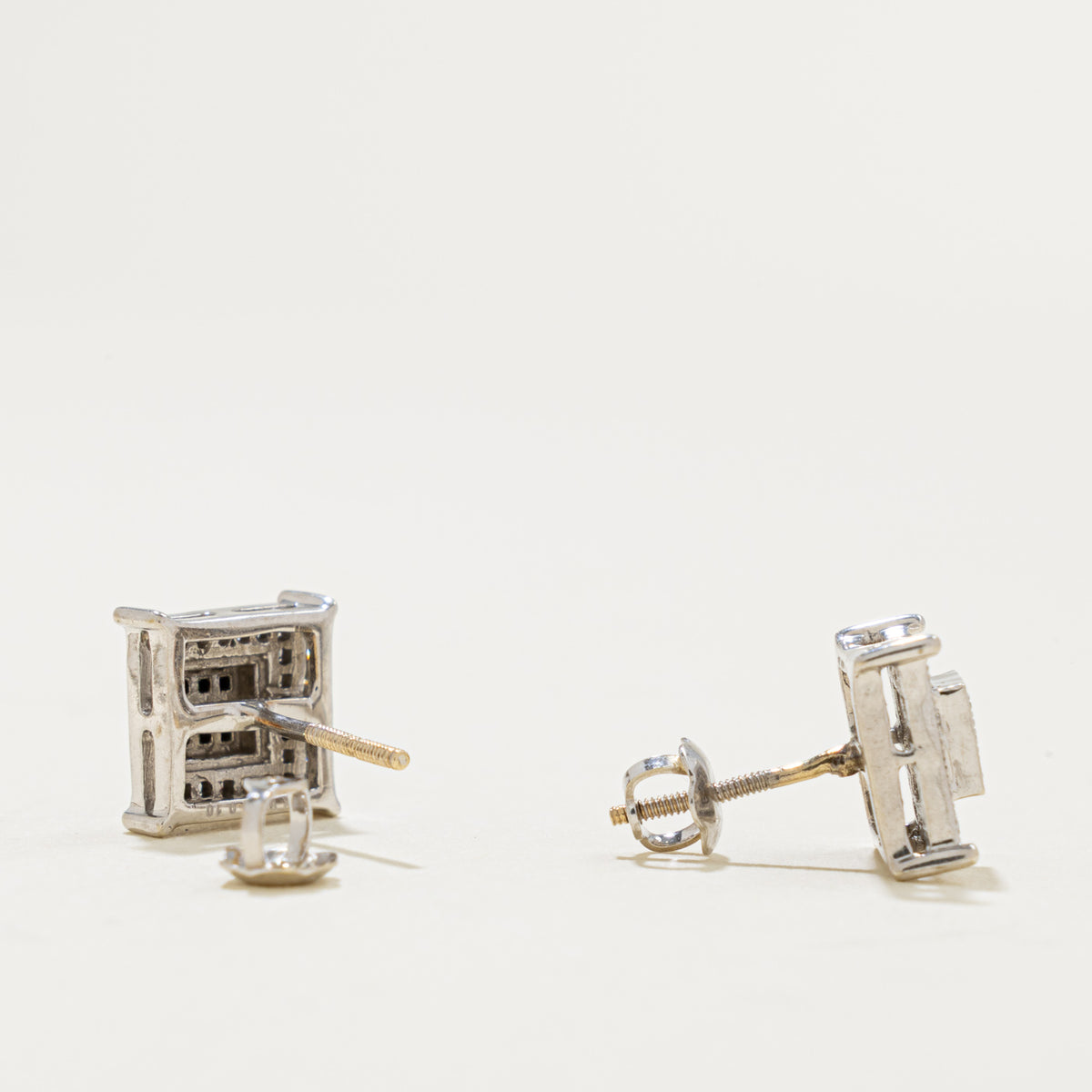 10k Black & White Diamond Square Cluster Stud Earrings | 0.10ctw