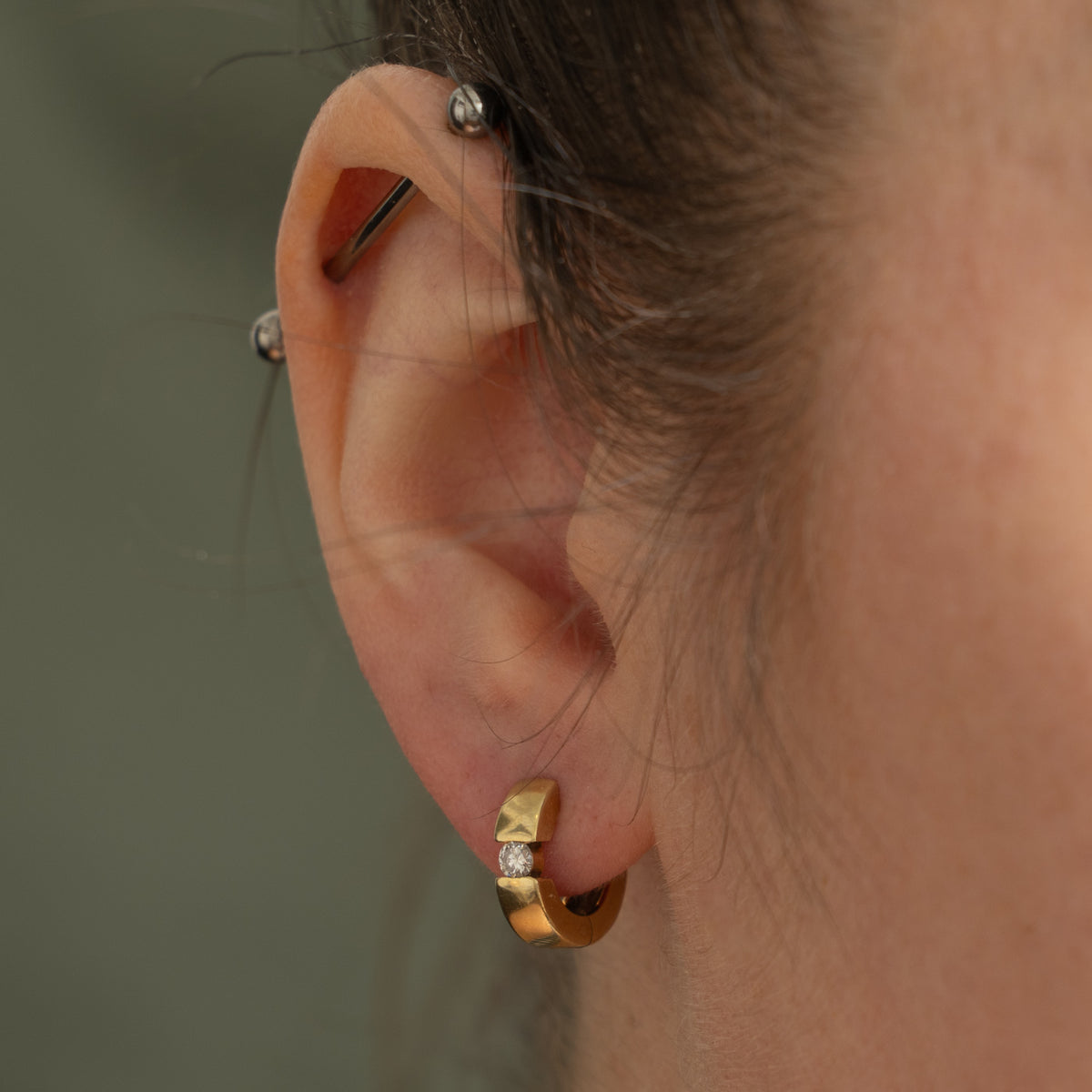 14k Single Diamond Huggie Earrings | 0.17ctw