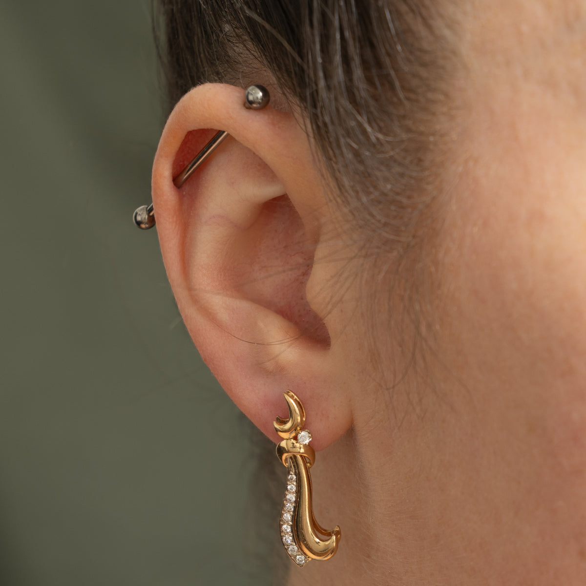 14k Diamond Accented Wavy Drop Earrings | 0.25ctw