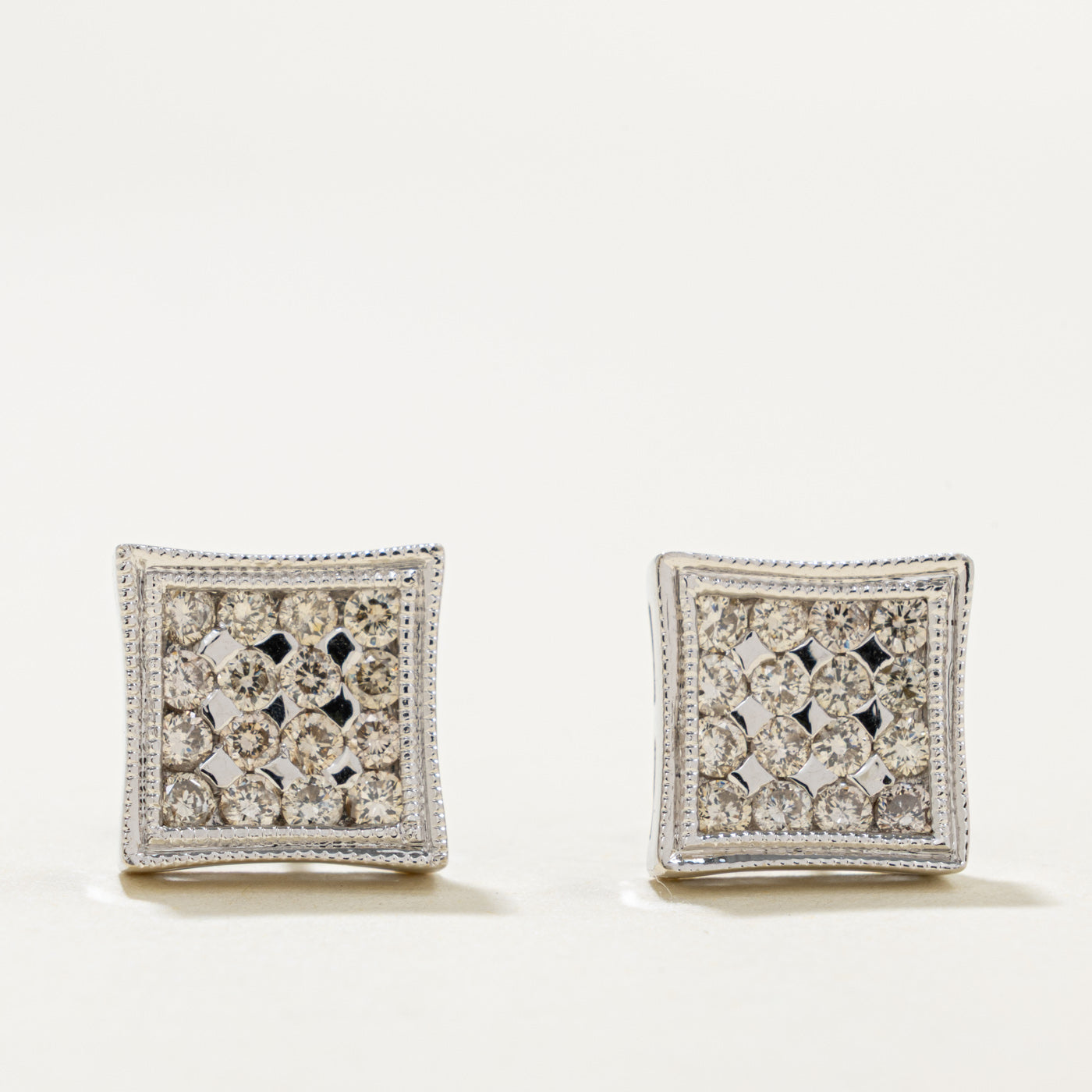14k Diamond Square Cluster Stud Earrings | 0.96ctw
