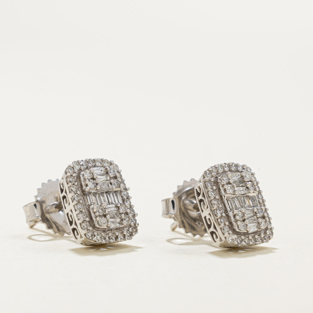 14k Diamond Rectangle Cluster Stud Earrings | 0.56ctw