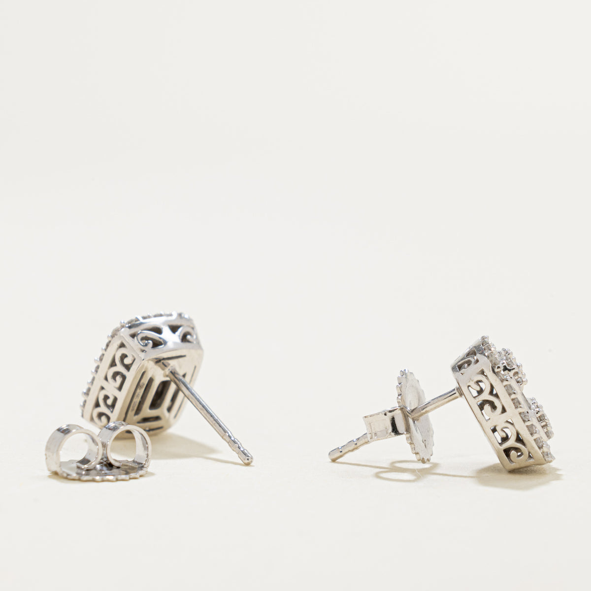 14k Diamond Rectangle Cluster Stud Earrings | 0.56ctw