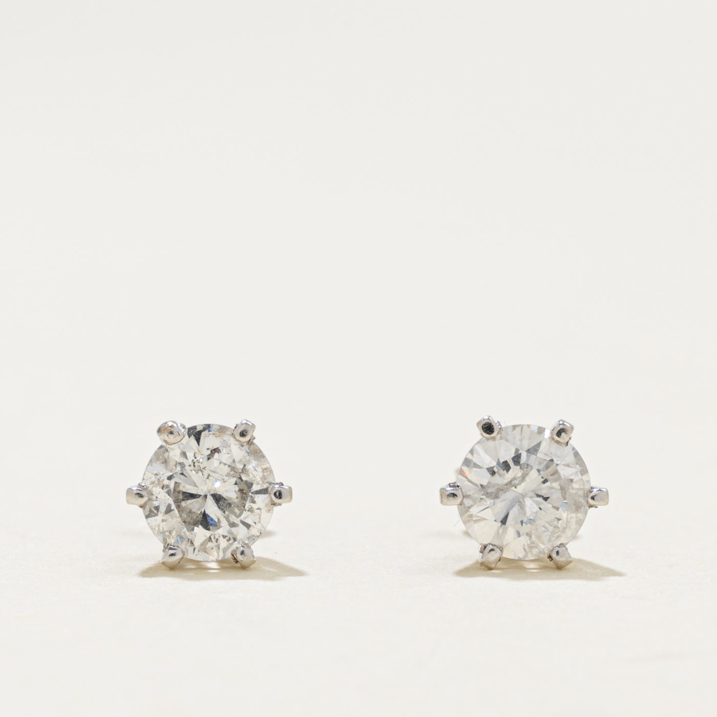 14k Solitaire Diamond Stud Earrings | 1.00ctw I2 J/K