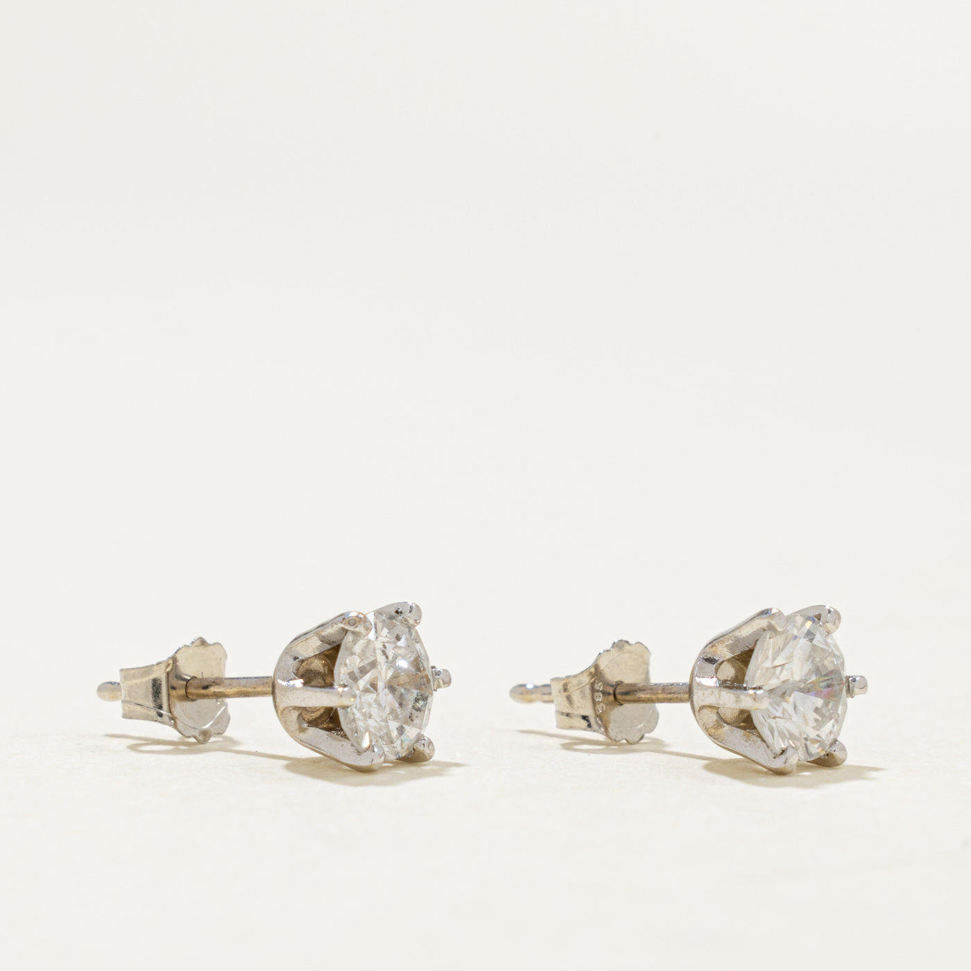 14k Solitaire Diamond Stud Earrings | 1.00ctw I2 J/K
