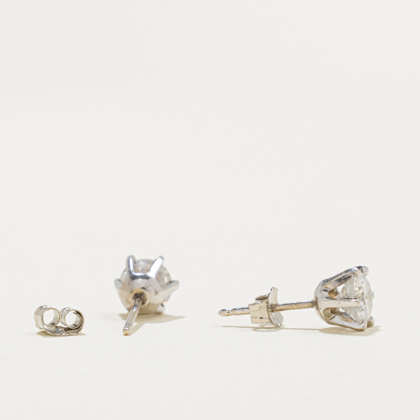 14k Solitaire Diamond Stud Earrings | 1.00ctw I2 J/K