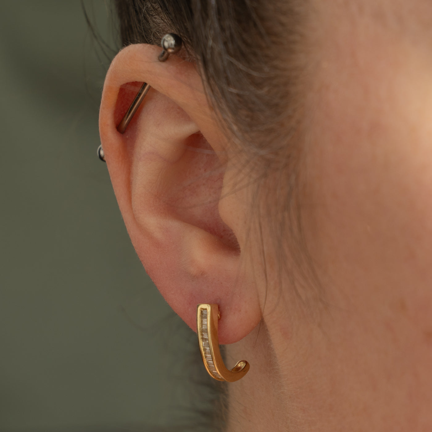 14k Baguette Cut Diamond Half Hoop Earrings | 0.40ctw