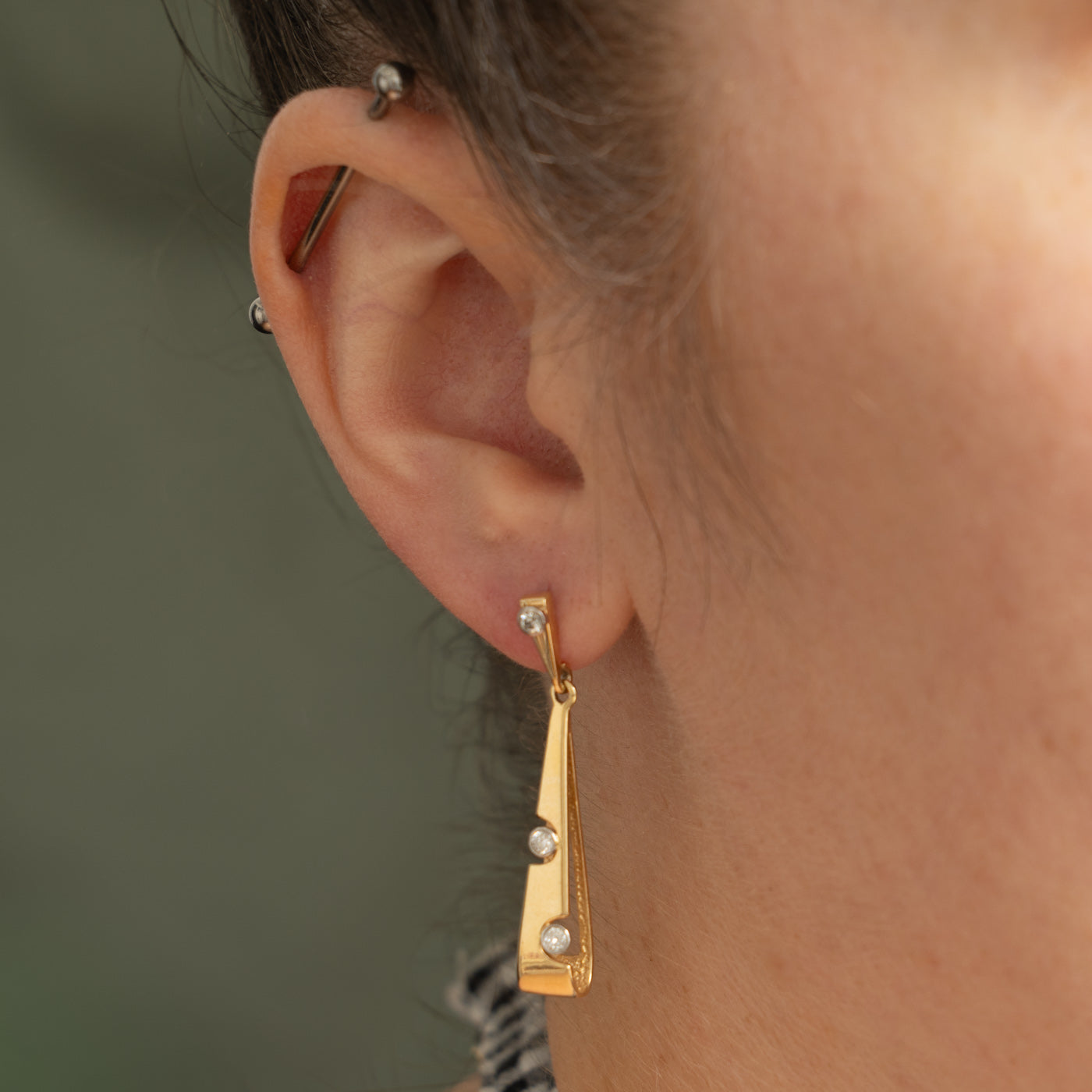 14k Diamond Elongated Triangle Drop Earrings | 0.27ctw