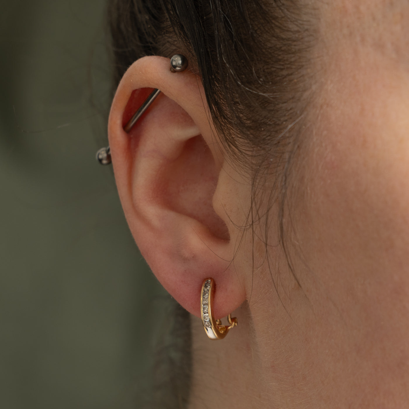 14k Channel Set Diamond Half Huggie Earrings | 0.21ctw