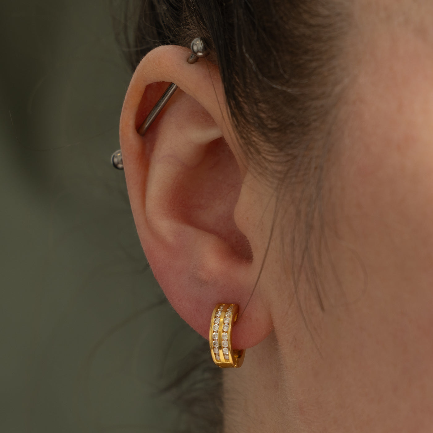 Diamond Double Row Huggie Earrings | 0.40ctw