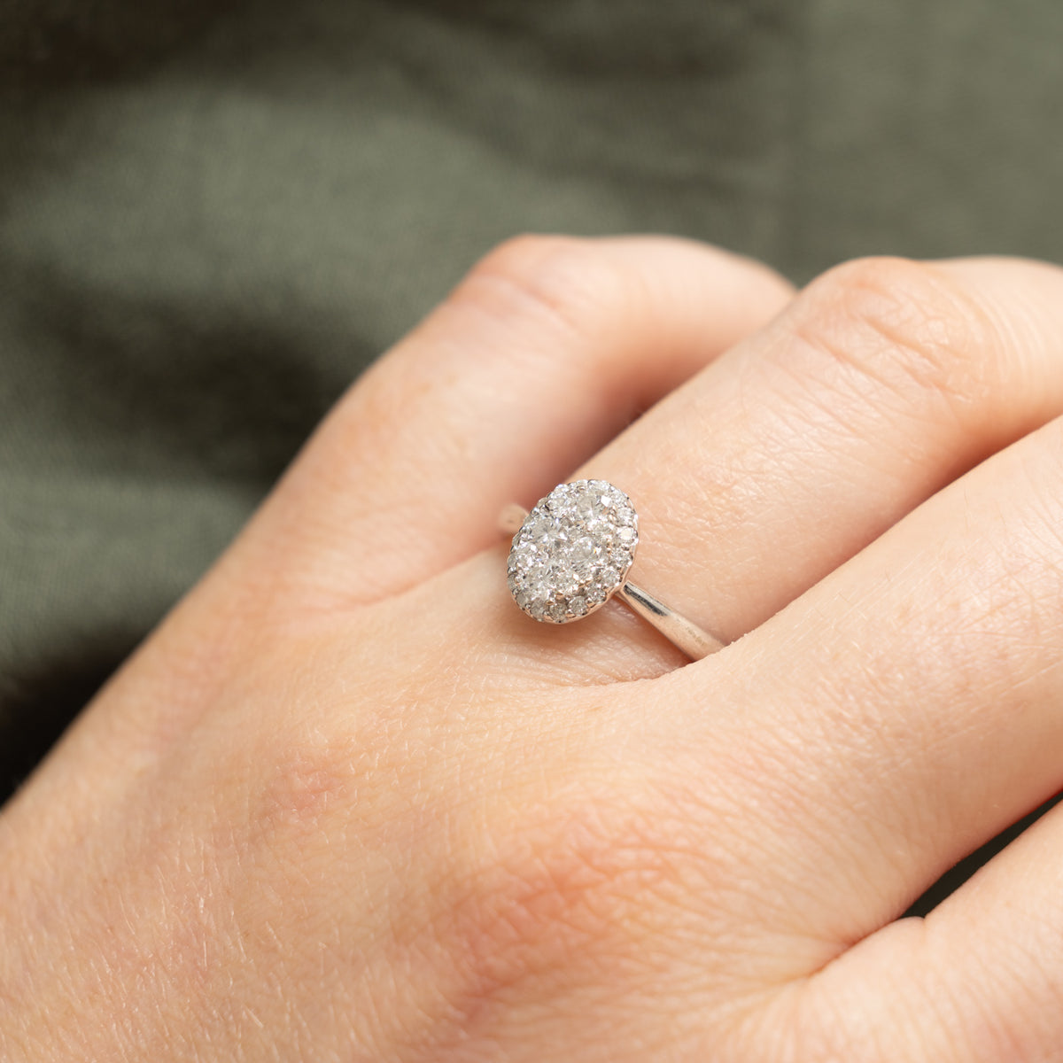 14k Pave Set Diamond Oval Cluster Halo Ring | 0.38ctw | SZ 6.75