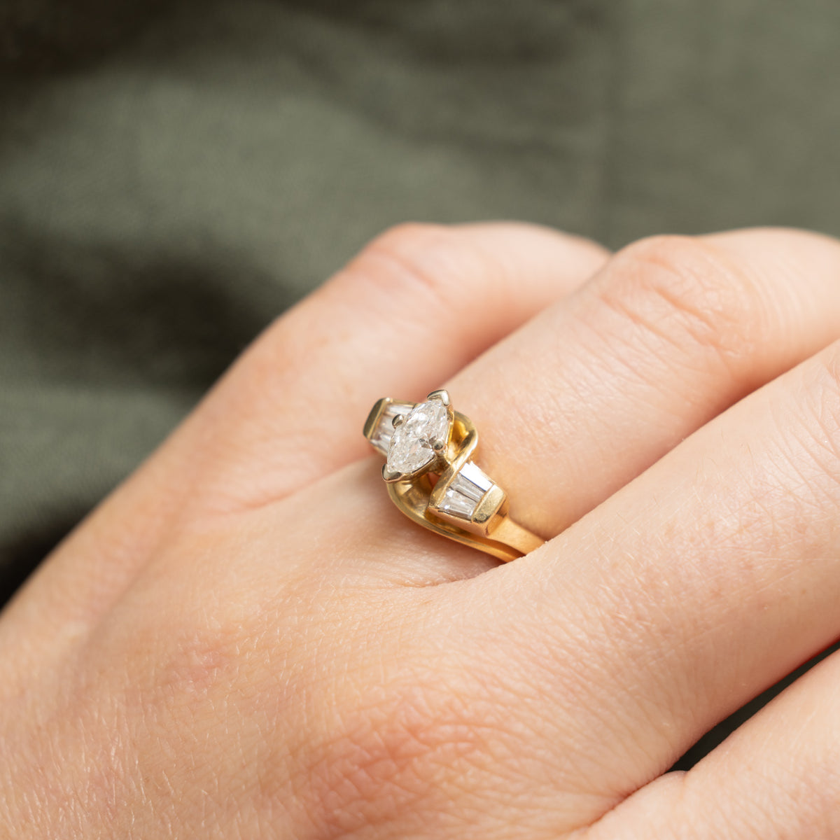 14k Marquise Cut Diamond Baguette Cut Accented Ring | 0.33ct I2 G/H, 0.12ctw | SZ 5.75