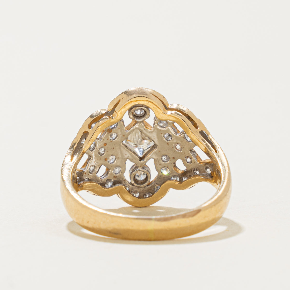 18k Bezel Set Radiant Cut Diamond Openwork & Scrollwork Ring | 0.42ctw | SZ 6