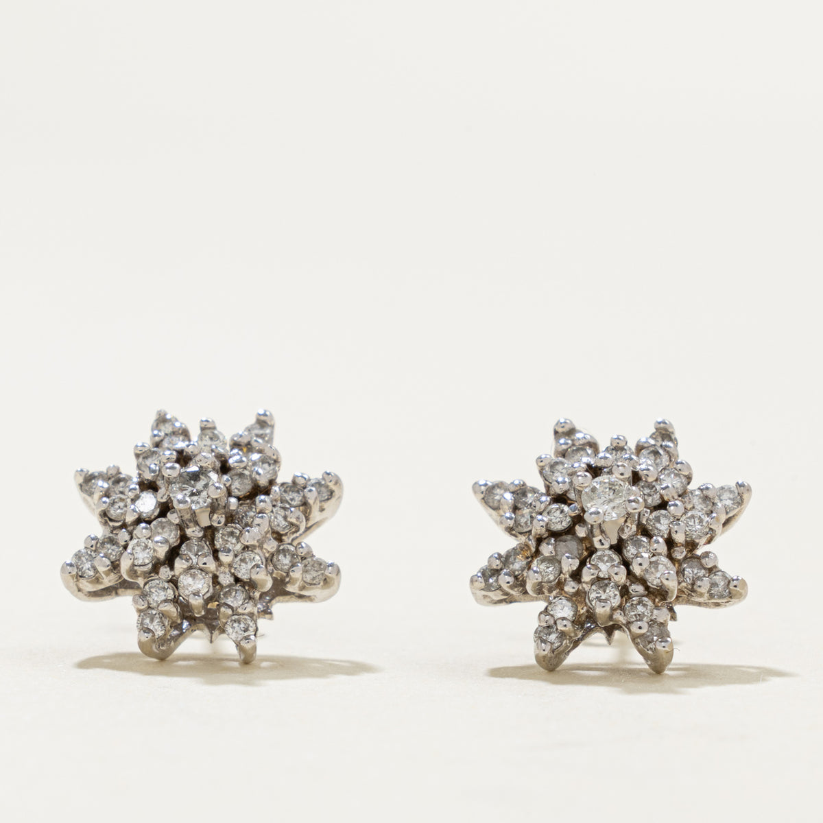 14k Diamond Floral Cluster Stud Earrings | 0.64ctw