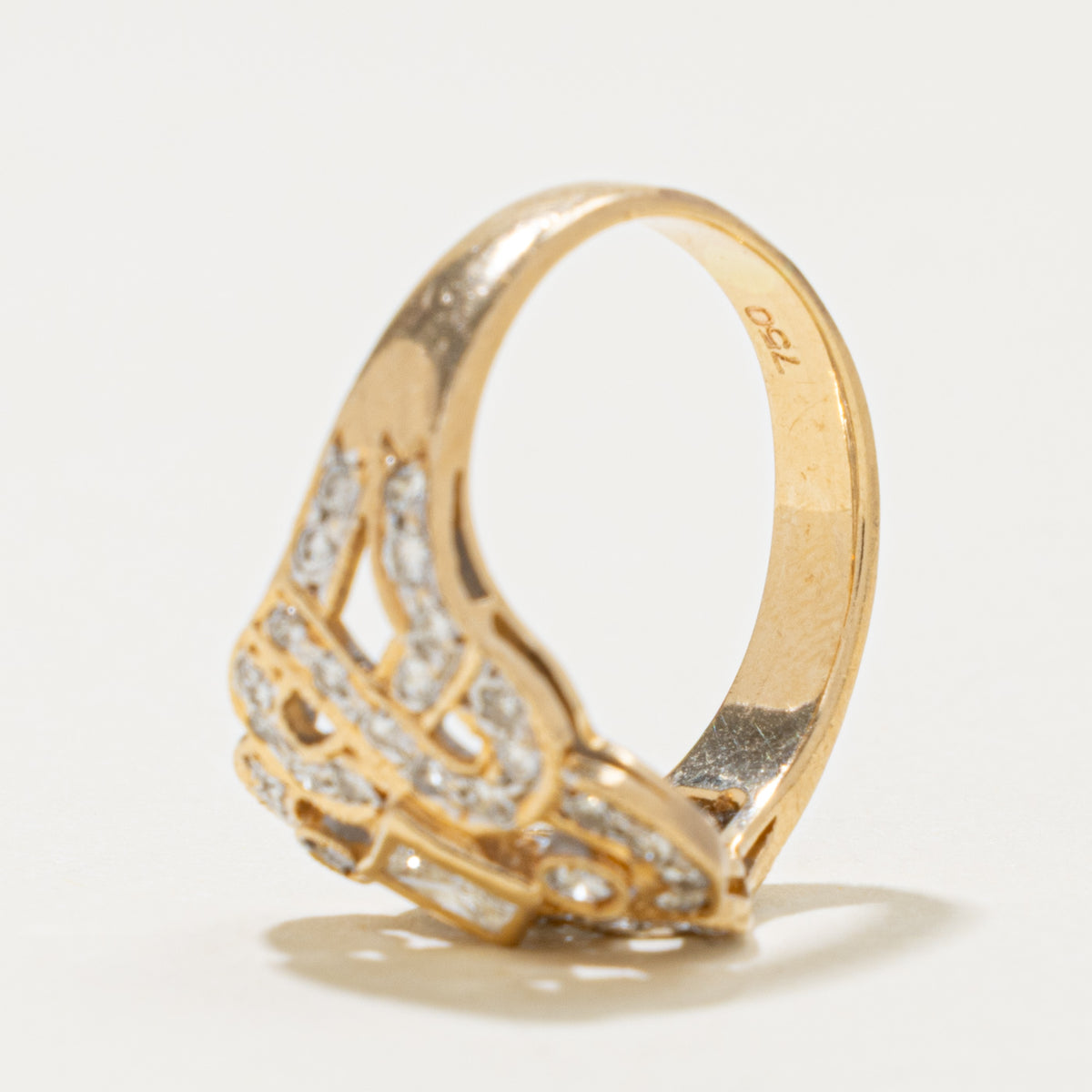 18k Bezel Set Radiant Cut Diamond Openwork & Scrollwork Ring | 0.42ctw | SZ 6