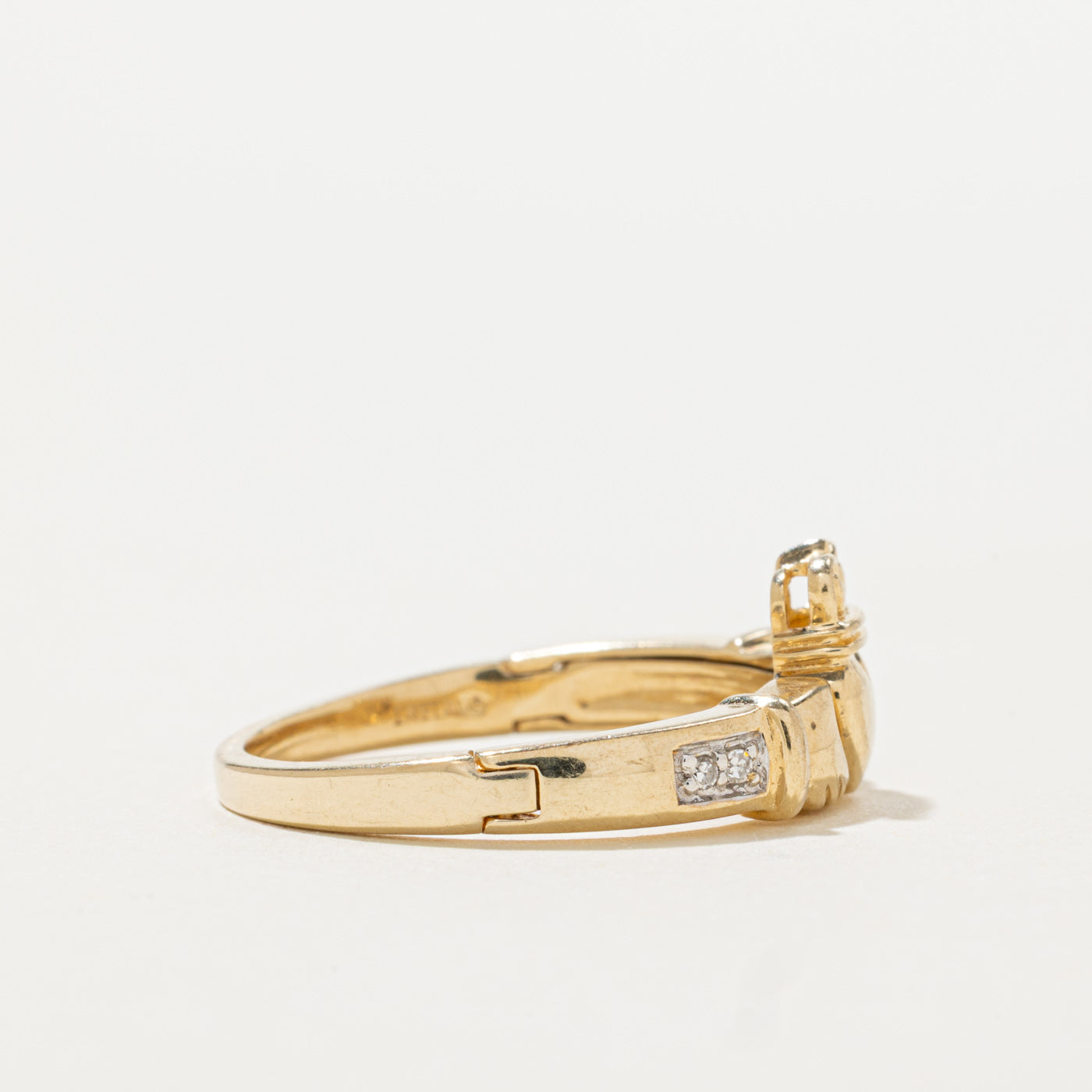 14k Pave Set Diamond Claddagh Ring | SZ 7.25