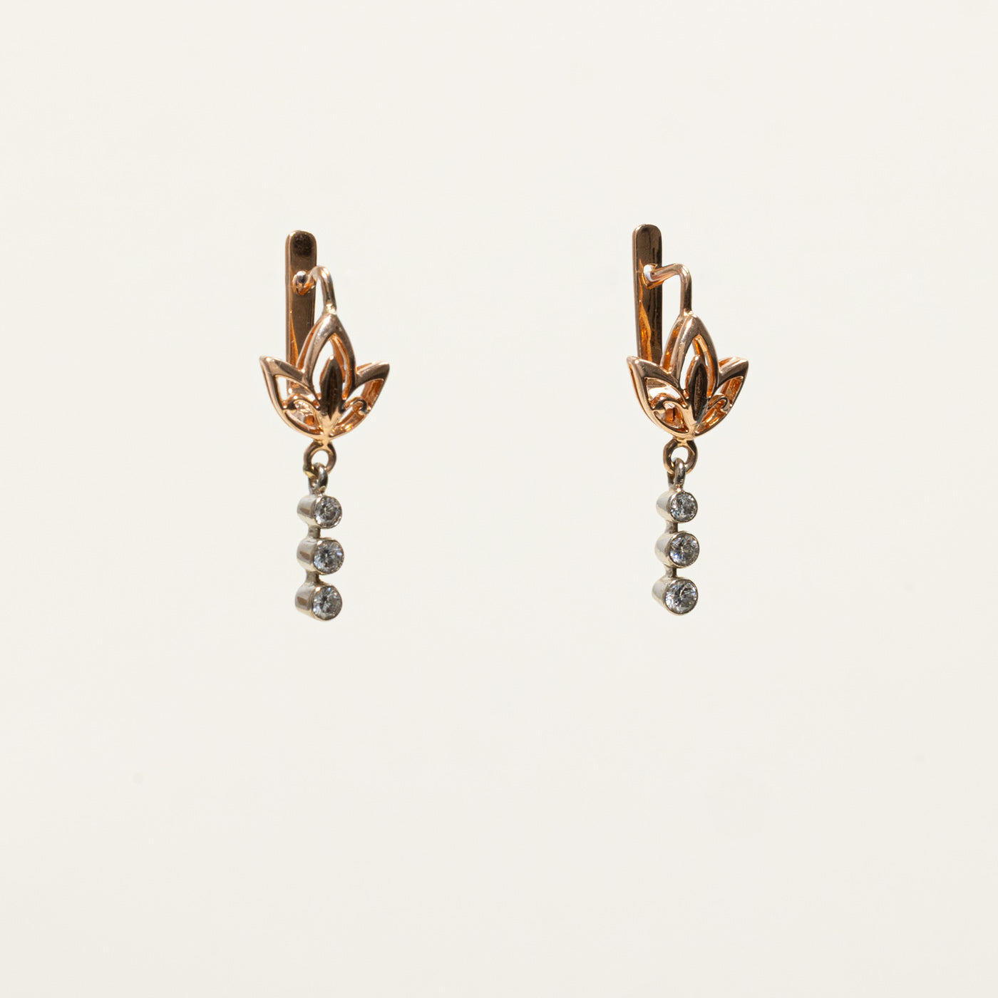 Soviet Hallmarked 14k Diamond Floral Drop Earrings | 0.32ctw