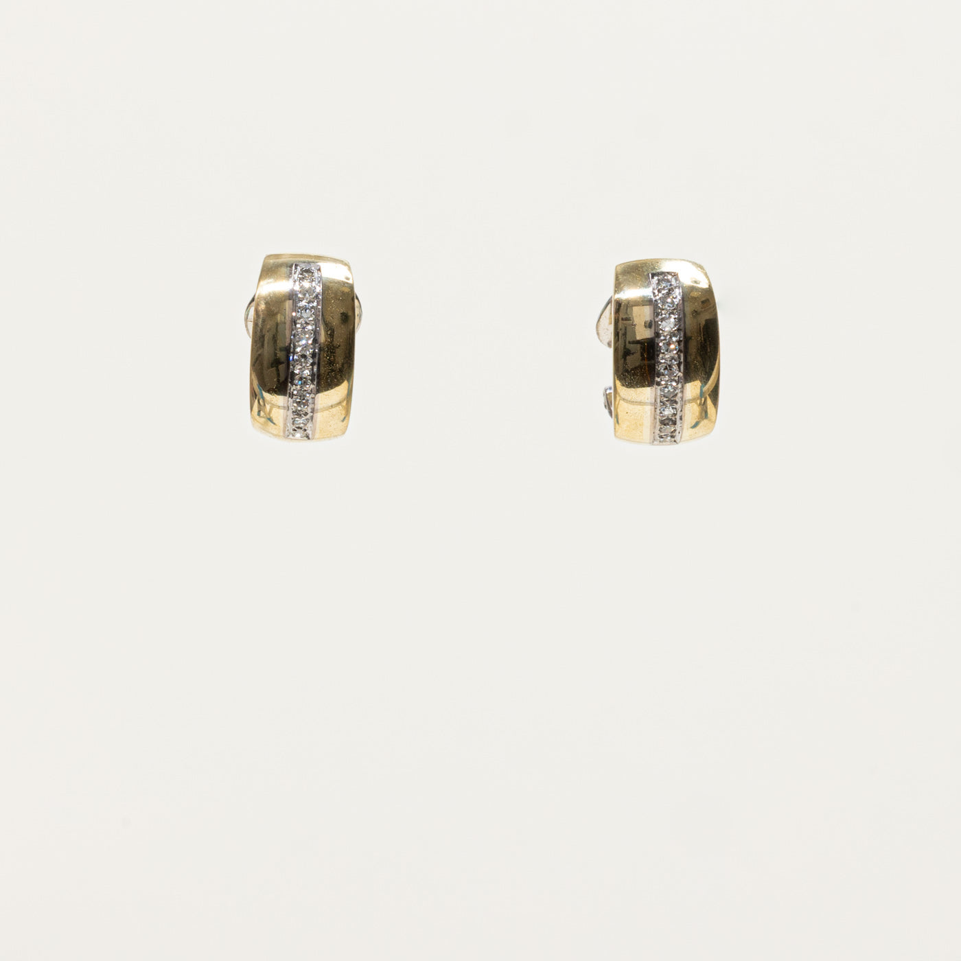 14k Diamond Column Chunky Half Hoop Earrings