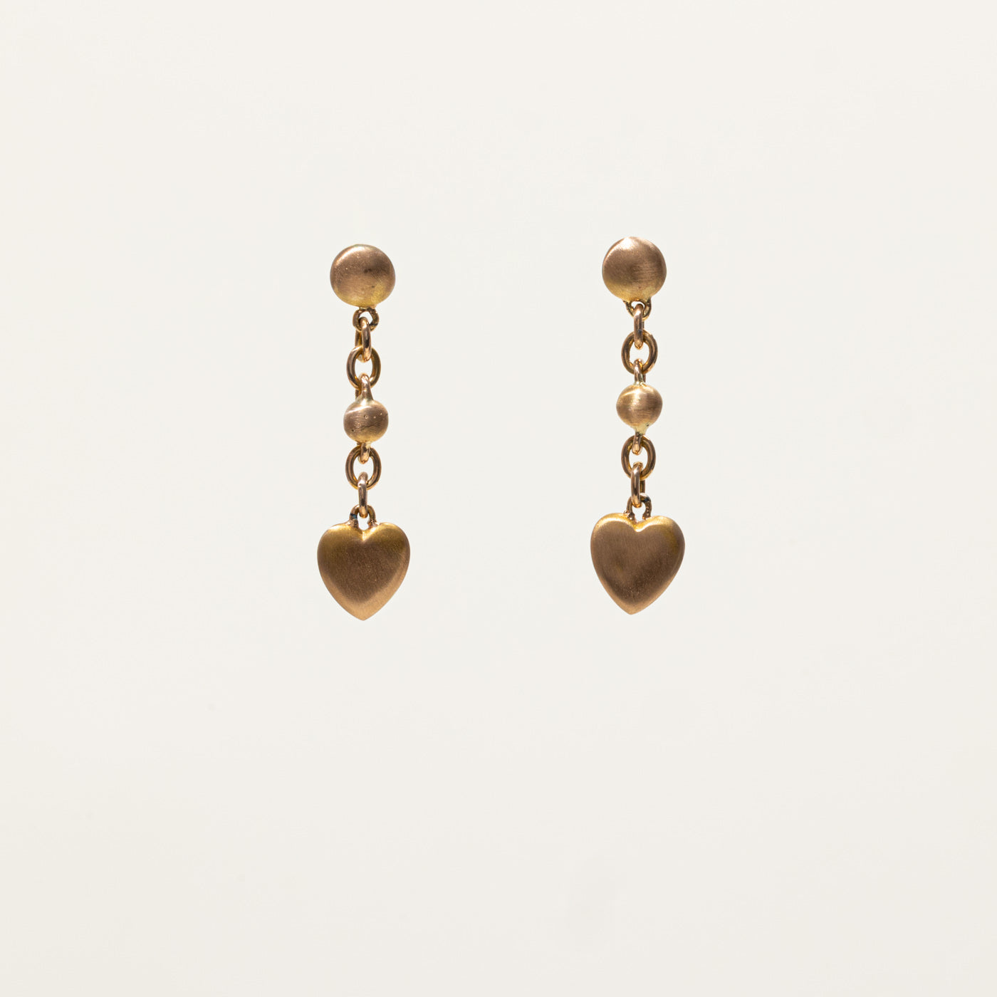 18k Matte Textured Heart Drop Earrings