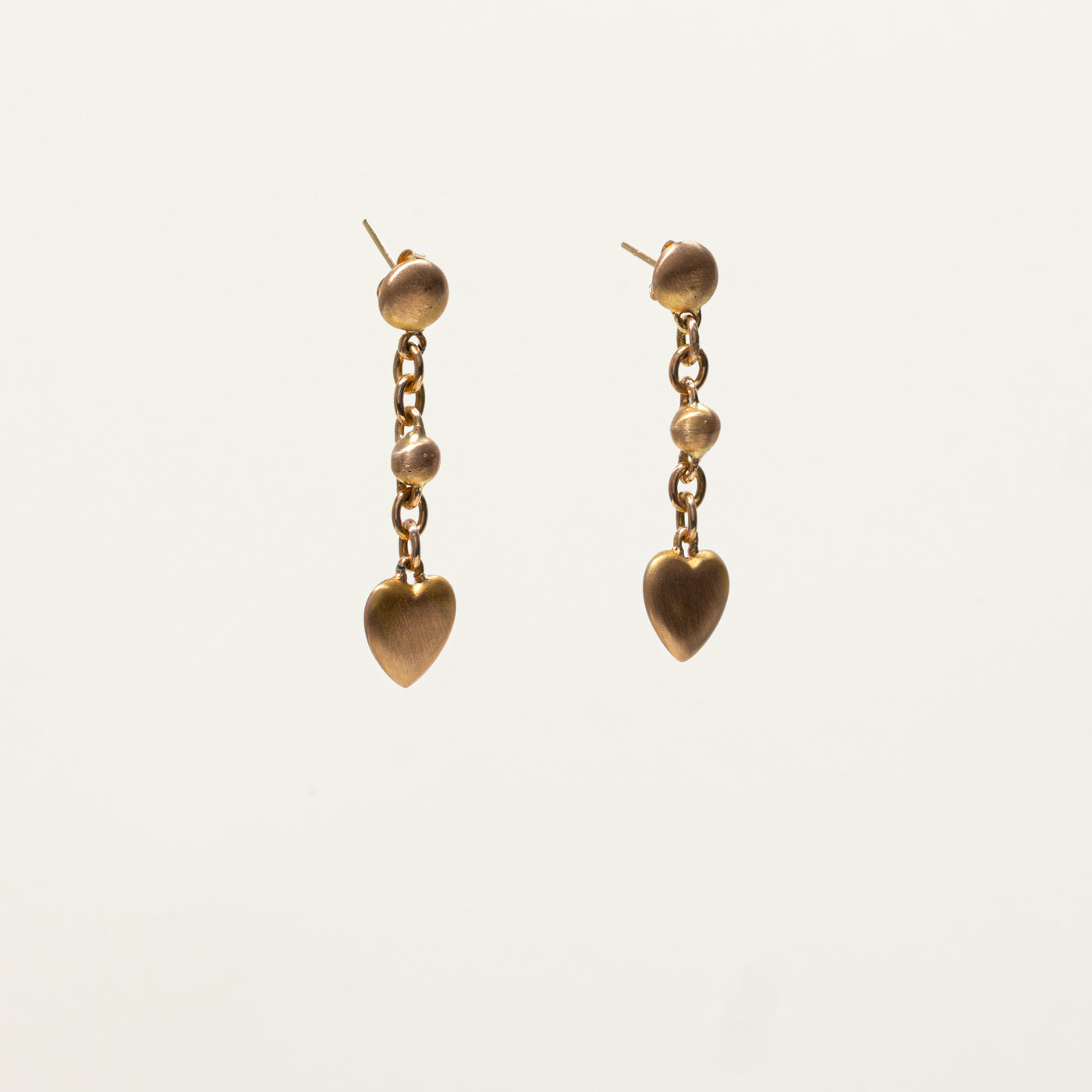 18k Matte Textured Heart Drop Earrings