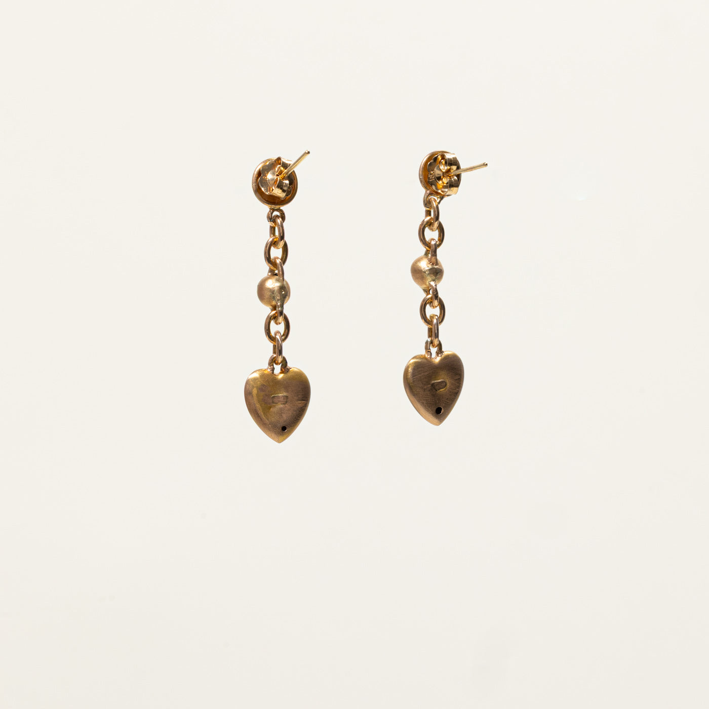 18k Matte Textured Heart Drop Earrings