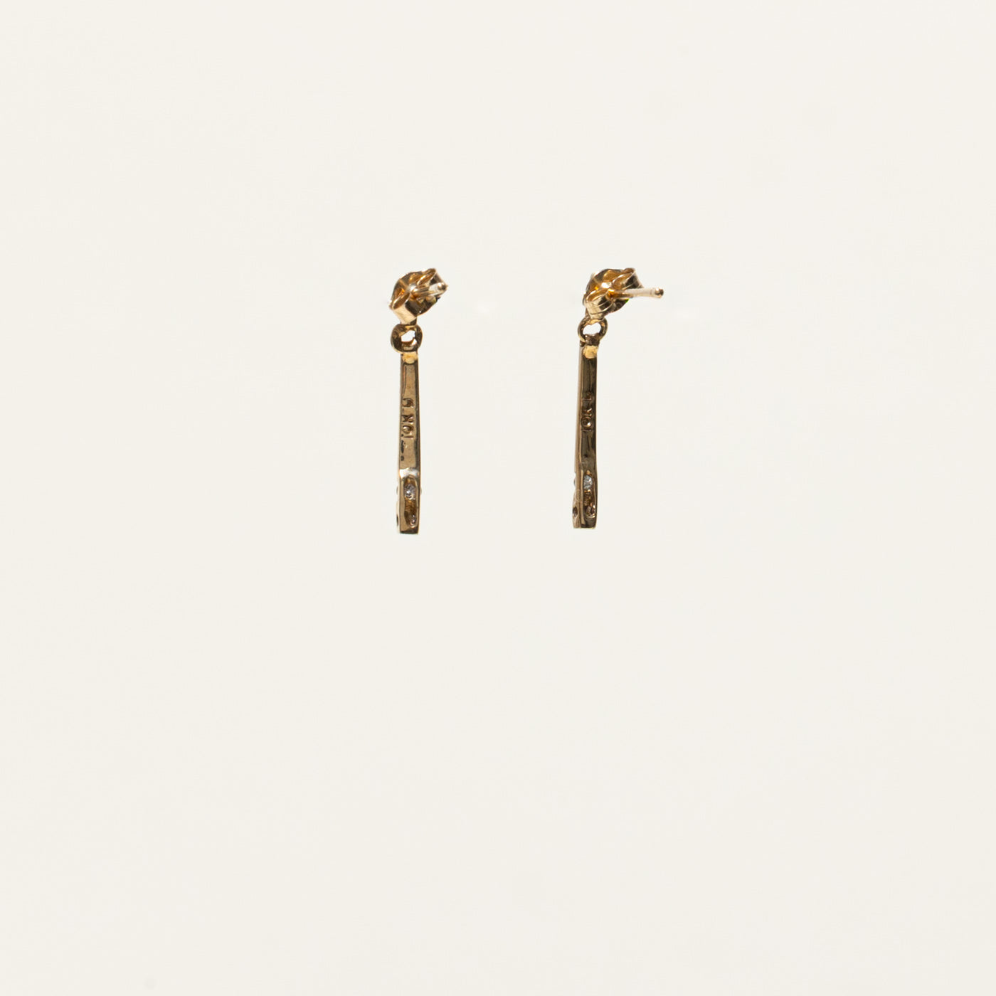 10k Single Diamond Bar Drop Earrings