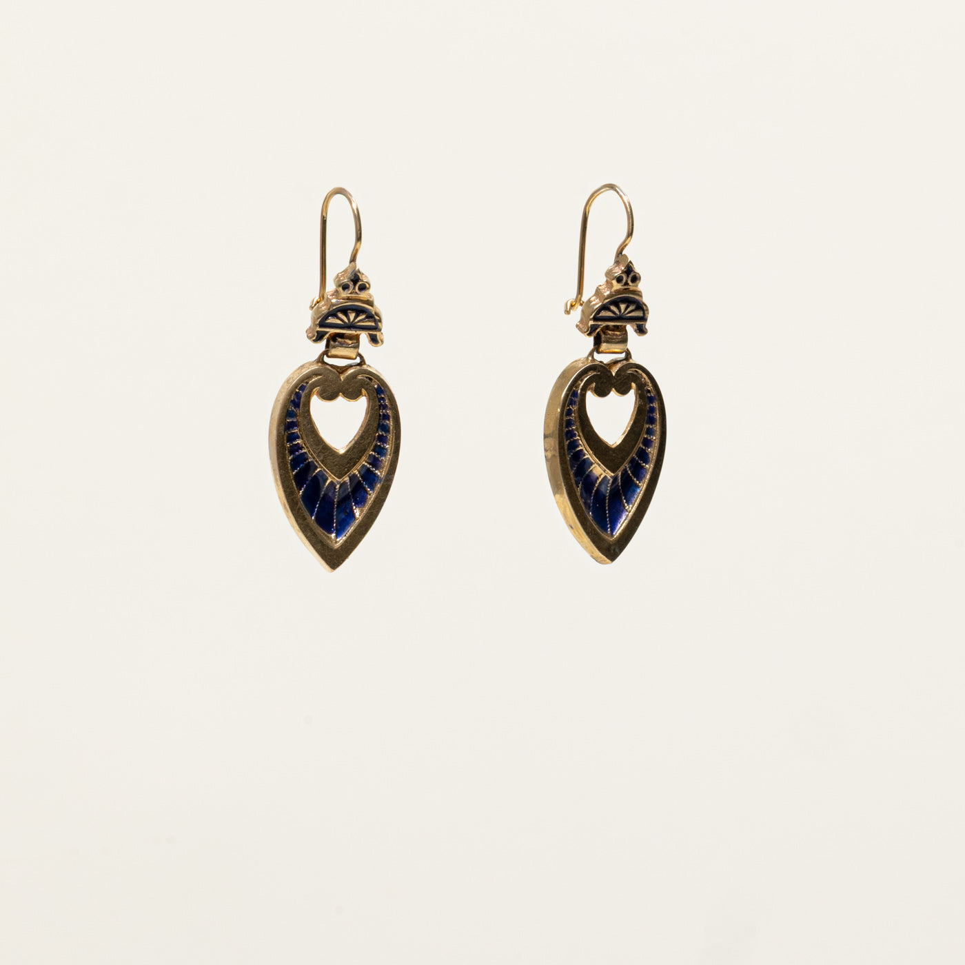 14k Enamel Ornate Open Heart Drop Earrings