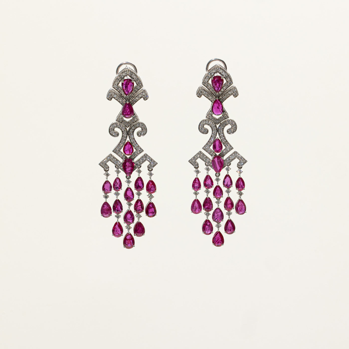 GIA Unheated Mozambique Ruby & Diamond Chandelier Earrings | 14.22ctw, 2.92ctw