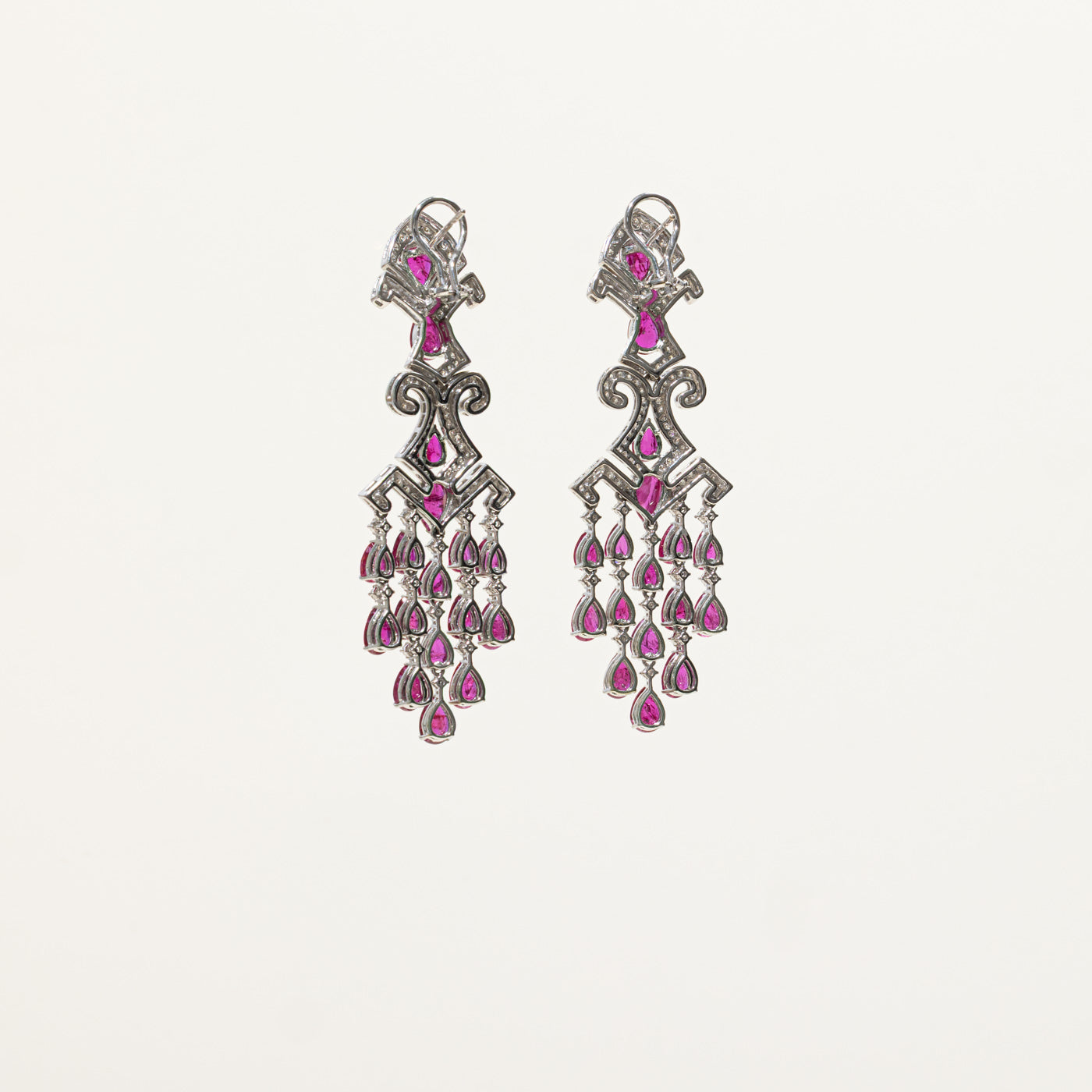 GIA Unheated Mozambique Ruby & Diamond Chandelier Earrings | 14.22ctw, 2.92ctw