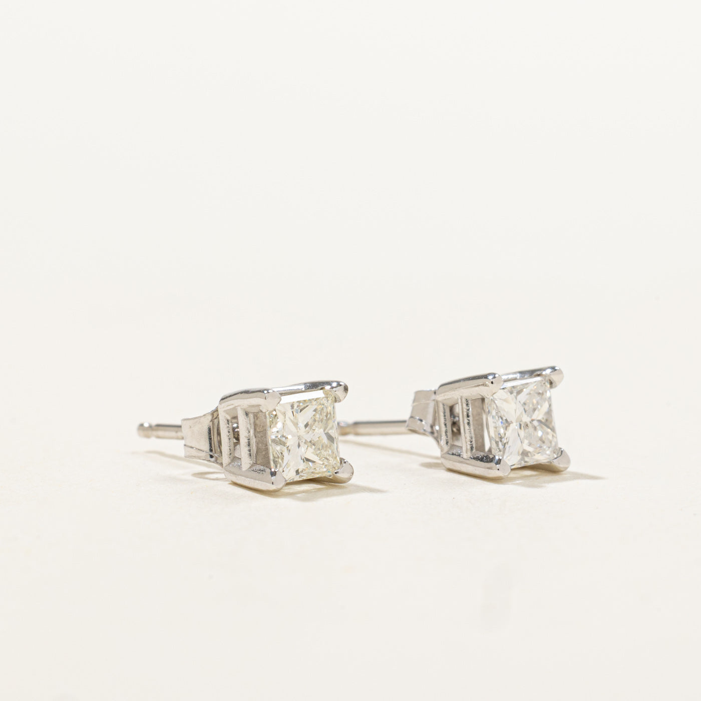 14k Solitaire Princess Cut Diamond Stud Earrings | 0.73ctw VS2/SI1 H/I