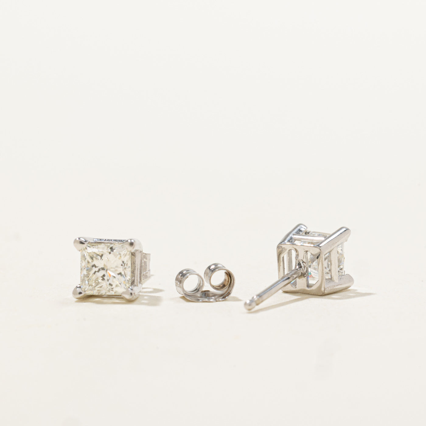 14k Solitaire Princess Cut Diamond Stud Earrings | 0.73ctw VS2/SI1 H/I