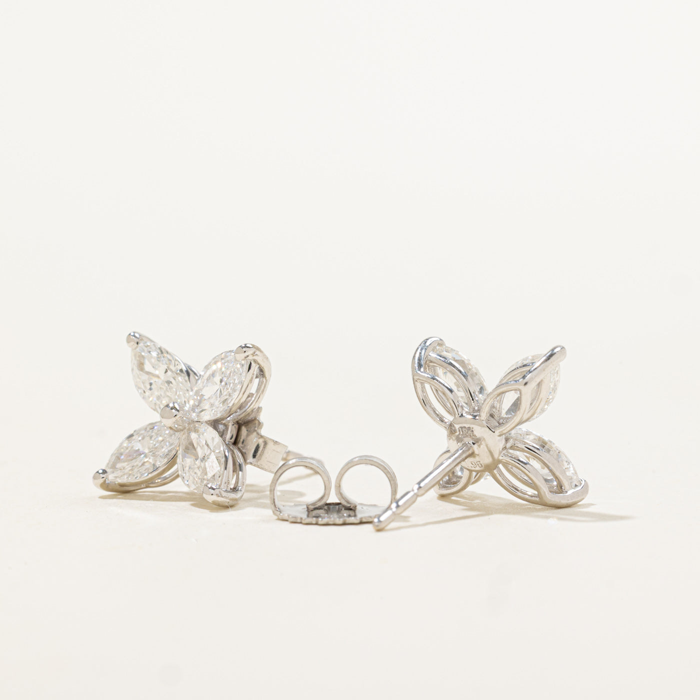 18k Marquise Cut Diamond Floral Cluster Stud Earrings | 1.96ctw