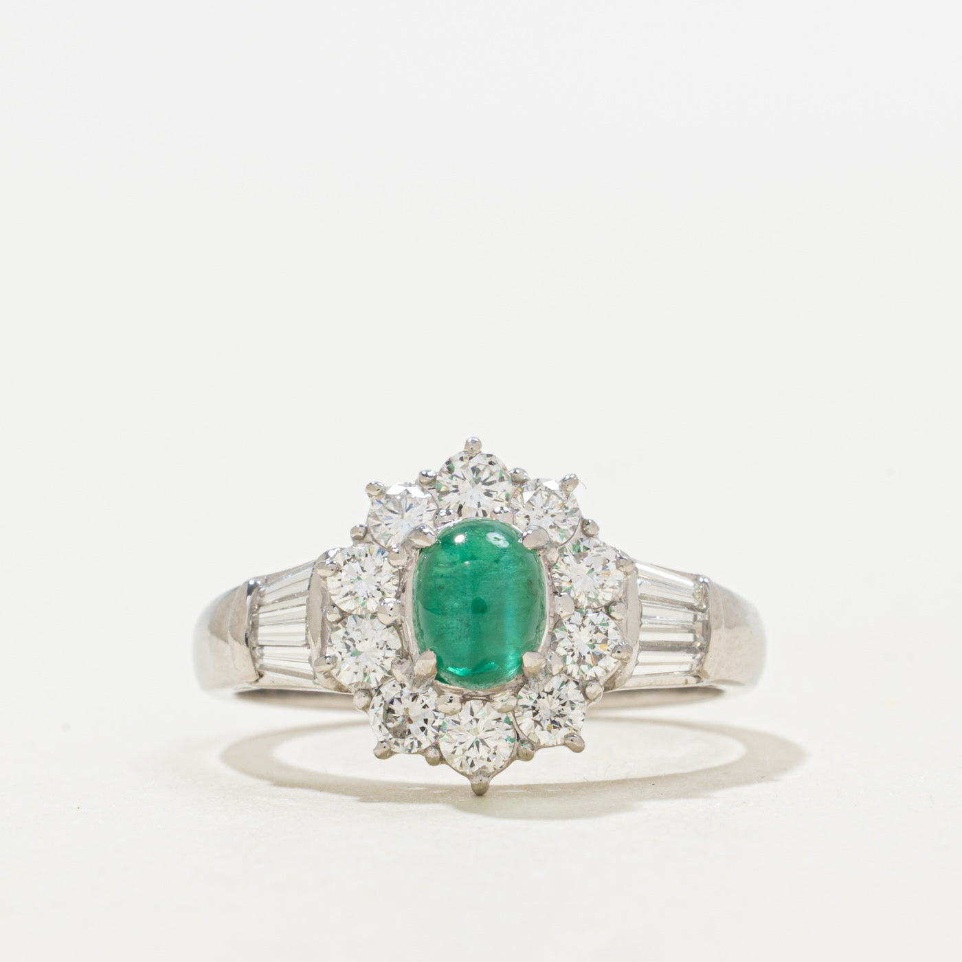 Cat's Eye Brazilian Emerald & Diamond Halo Ring | 0.89ct, 0.87ctw | SZ 6.5