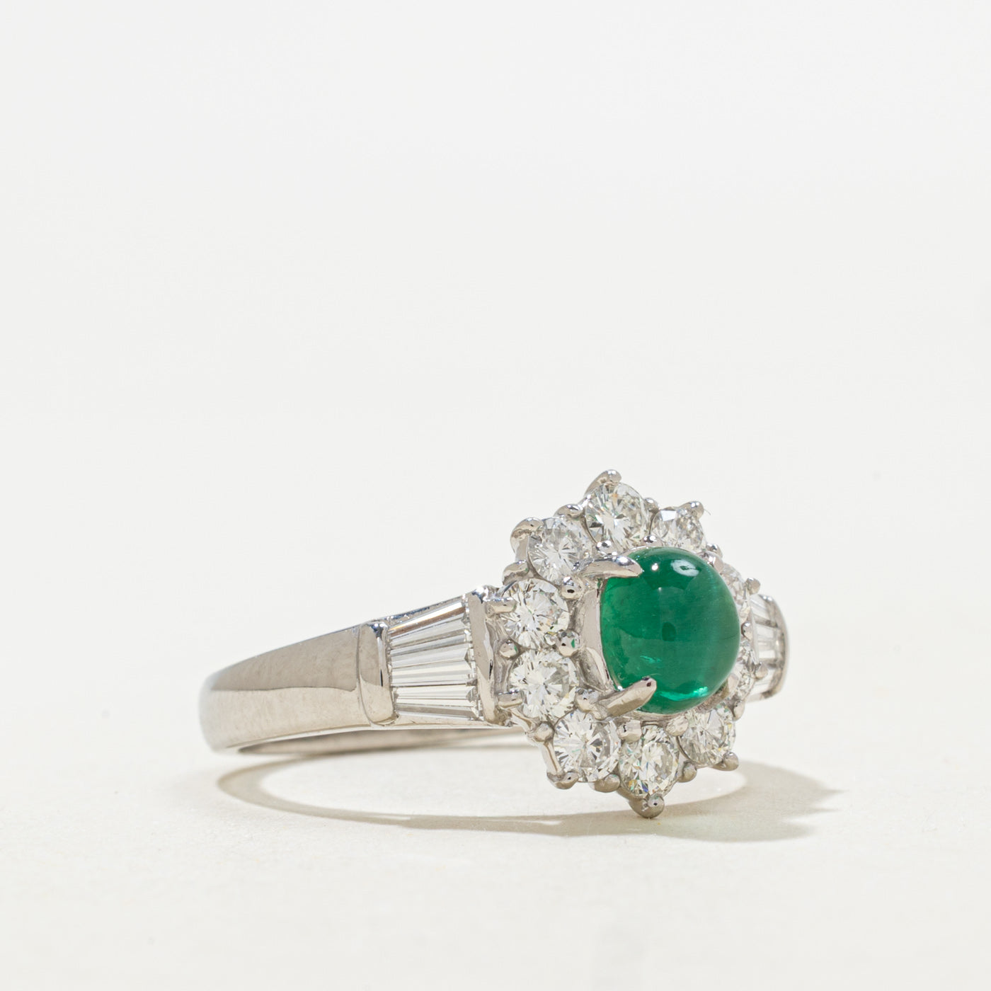 Cat's Eye Brazilian Emerald & Diamond Halo Ring | 0.89ct, 0.87ctw | SZ 6.5