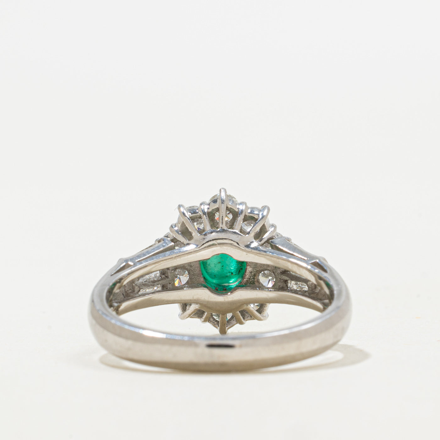 Cat's Eye Brazilian Emerald & Diamond Halo Ring | 0.89ct, 0.87ctw | SZ 6.5