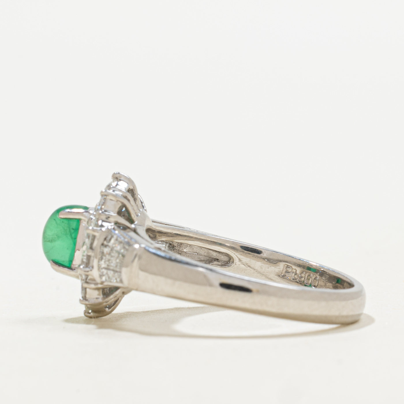 Cat's Eye Brazilian Emerald & Diamond Halo Ring | 0.89ct, 0.87ctw | SZ 6.5