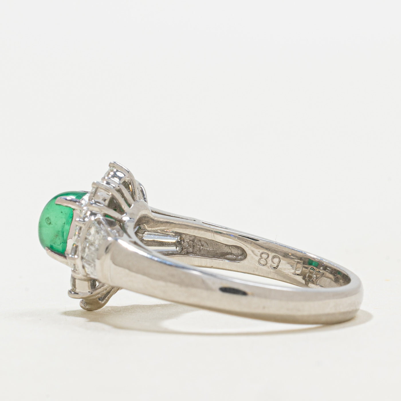 Cat's Eye Brazilian Emerald & Diamond Halo Ring | 0.89ct, 0.87ctw | SZ 6.5