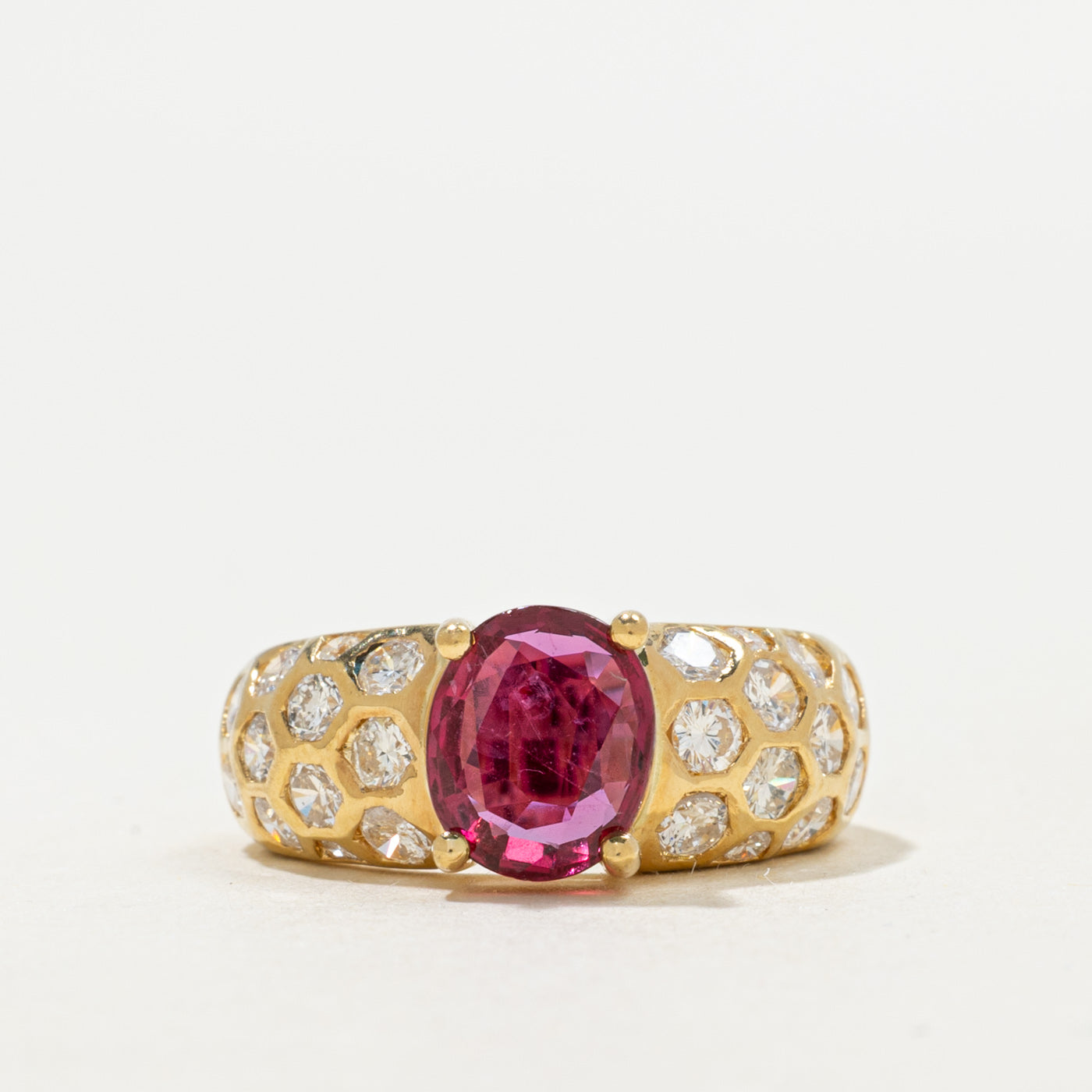 Bezel Set Ruby & Diamond Filigree Wide Ring | 0.06 ctw, SZ 7.5 |