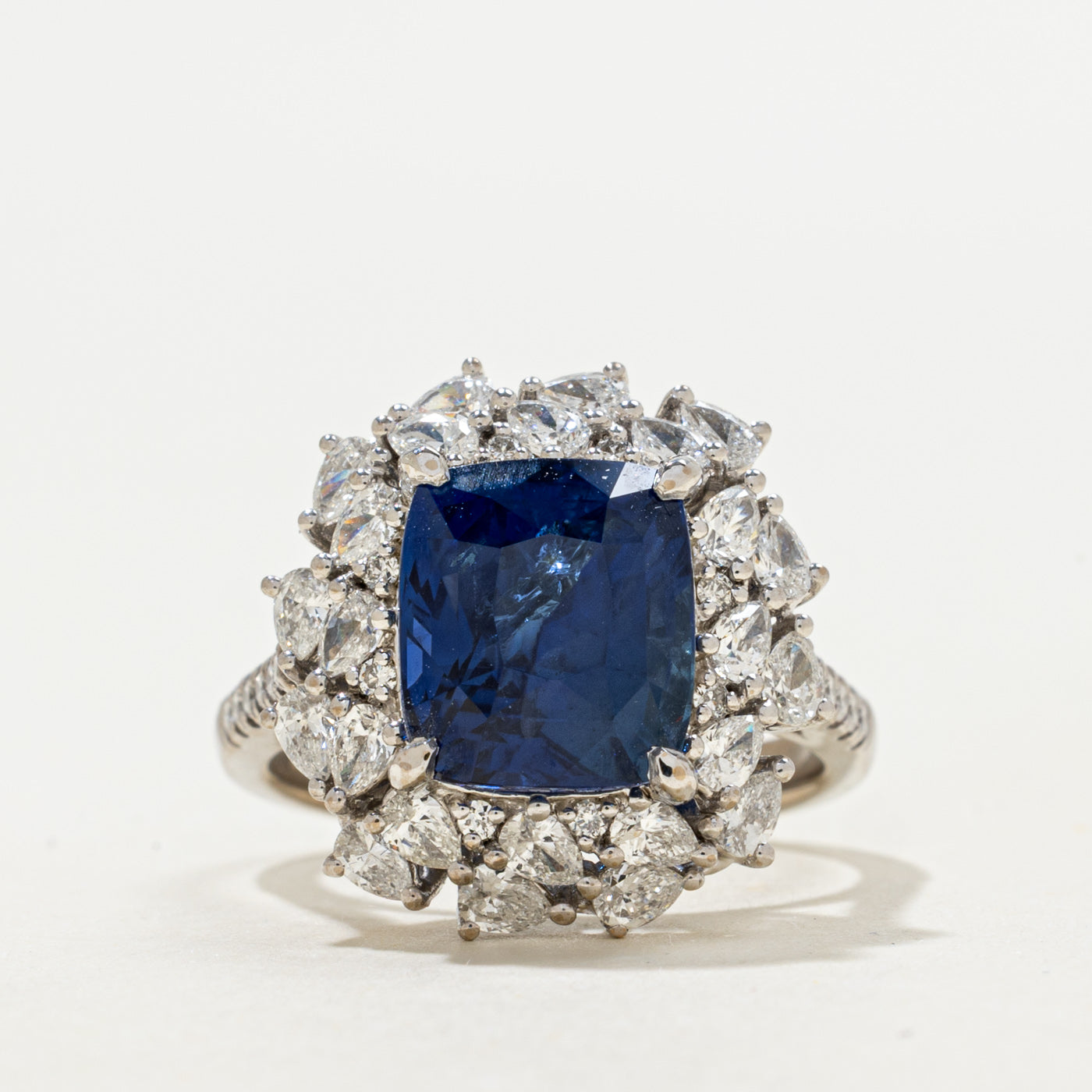 GRS Unheated Royal Blue Ceylon Sapphire & Diamond Ring | GRS 6.09ct, 2.10ctw | SZ 6.75