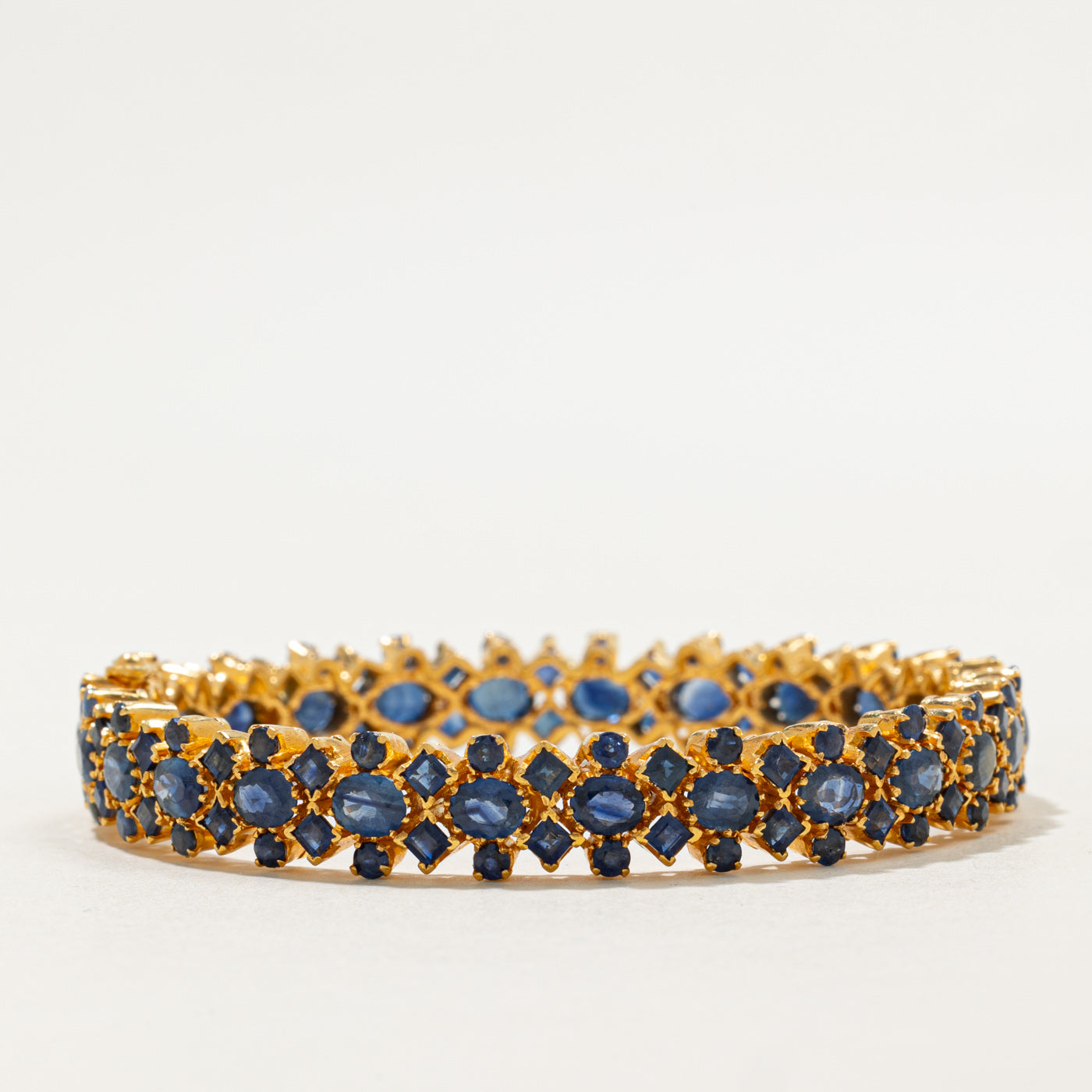 22k Unheated Mixed Cut Sapphire Bangle Bracelet | 18.52ctw