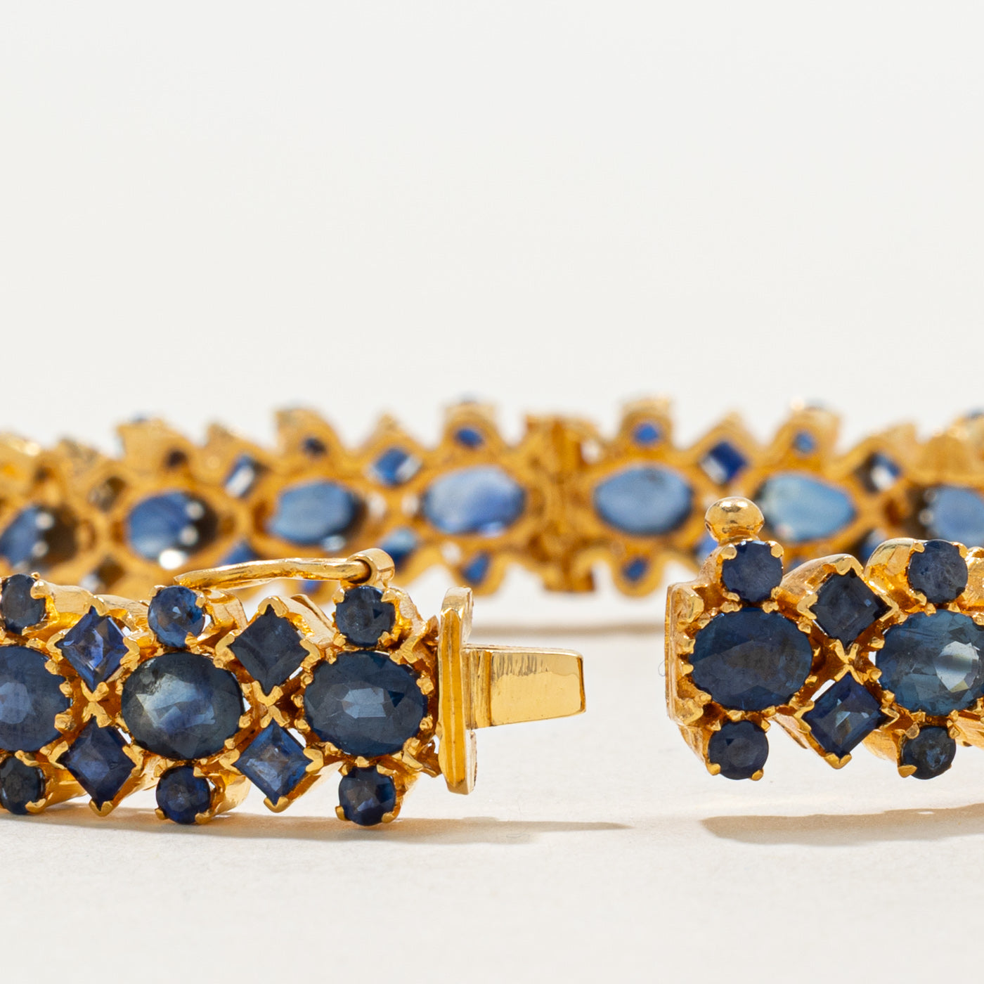 22k Unheated Mixed Cut Sapphire Bangle Bracelet | 18.52ctw