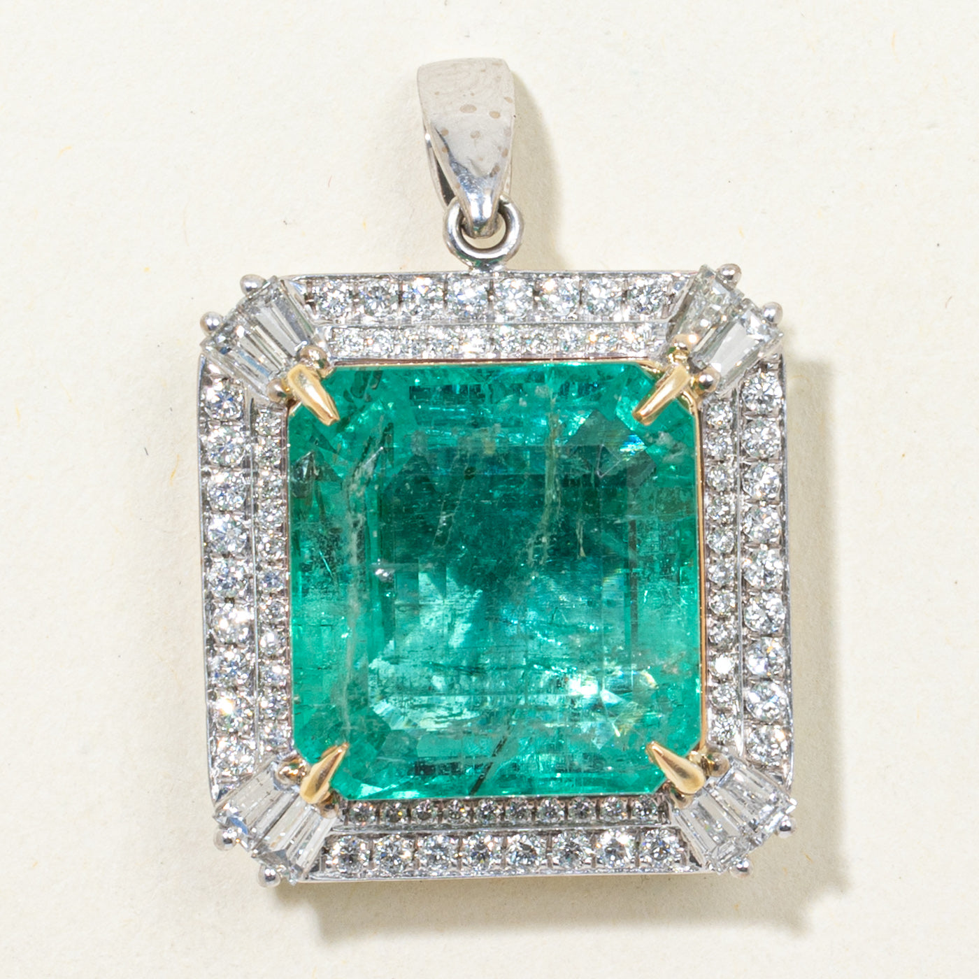 20.30ct GRS No Oil Emerald & Diamond Halo Pendant | GRS 20.30ct | 1.03ctw
