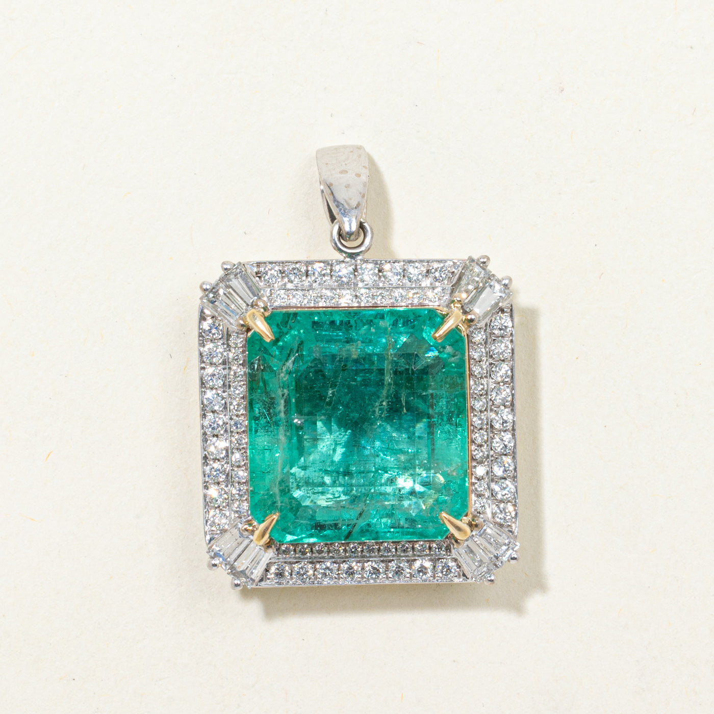 20.30ct GRS No Oil Emerald & Diamond Halo Pendant | GRS 20.30ct | 1.03ctw