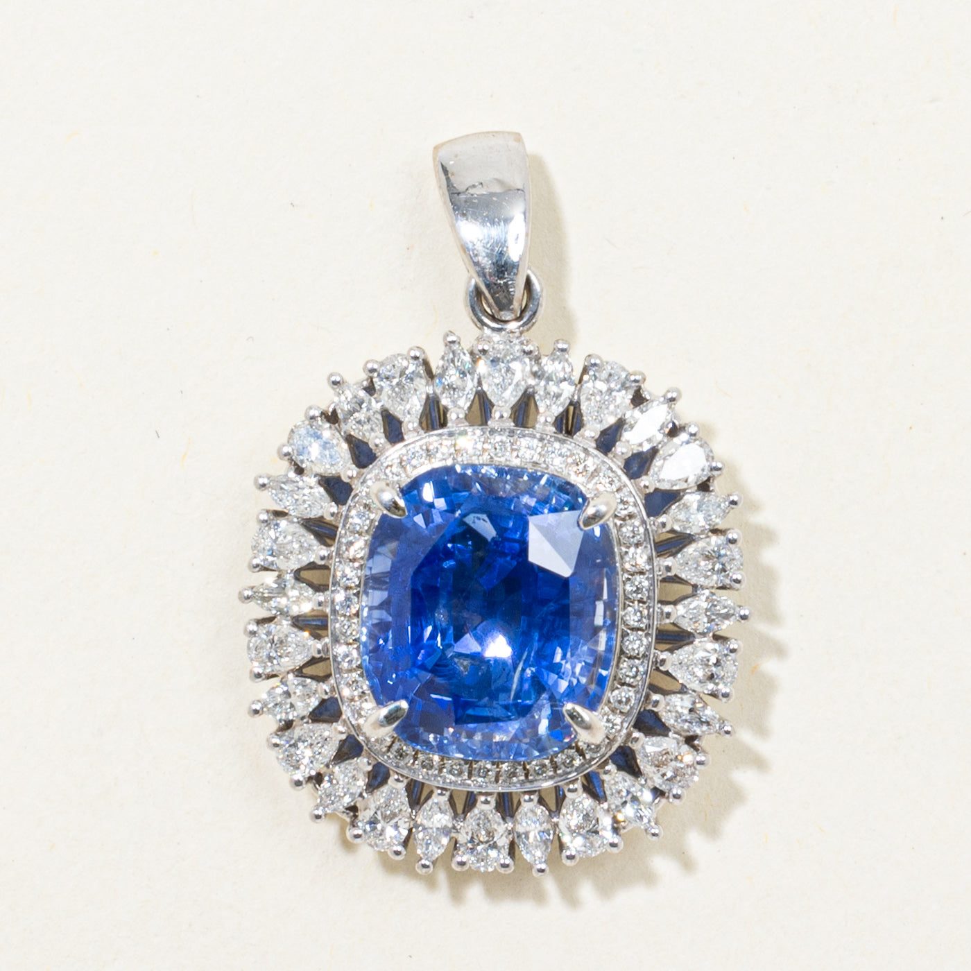 9.37ct GRS Unheated Ceylon Sapphire & Diamond Halo Pendant | GRS 9.37ct | 1.02ctw