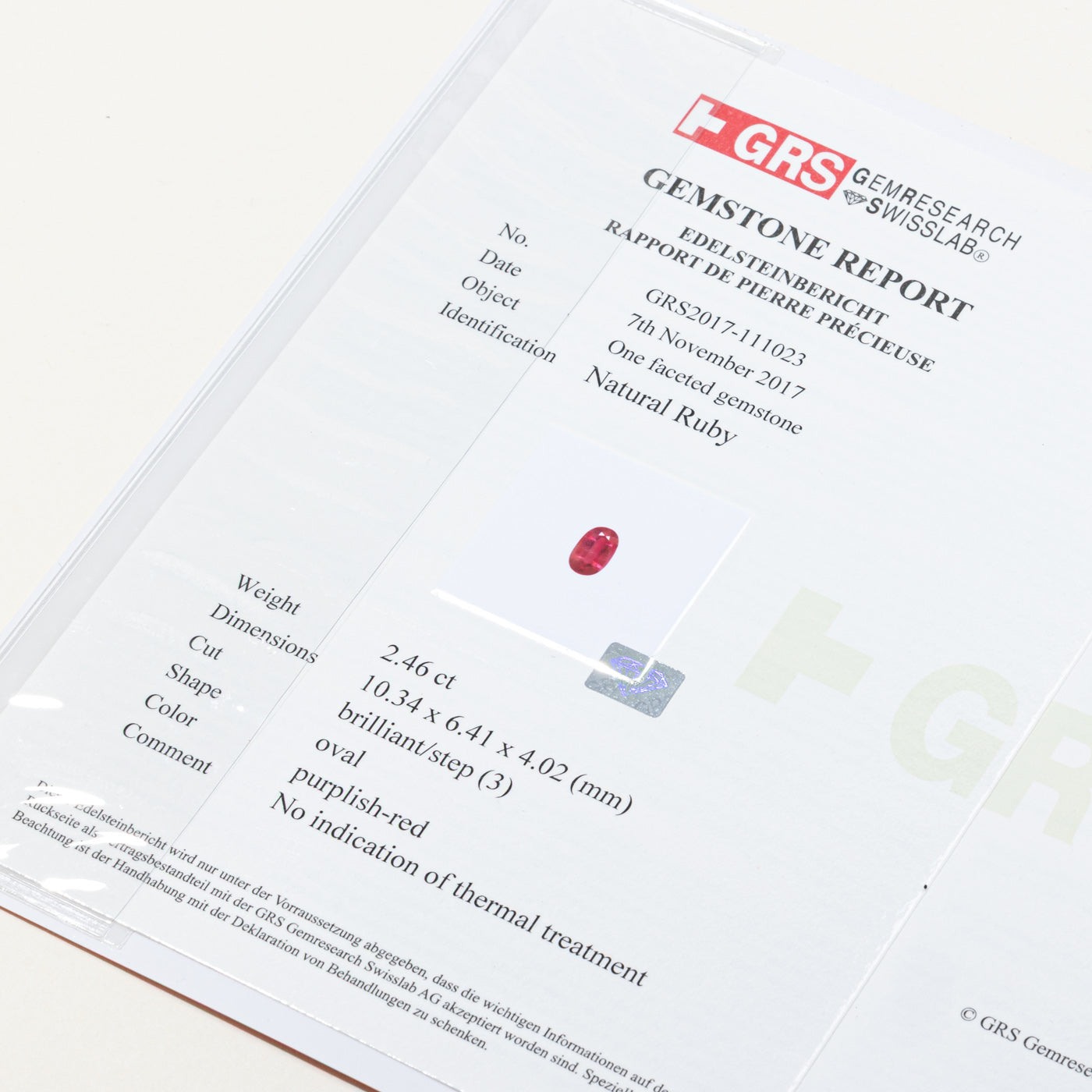 2.46ct GRS Unheated Kashmir Purplish Red Ruby & Diamond Ring | GRS 2.46ct,  0.80ctw | SZ 6.5