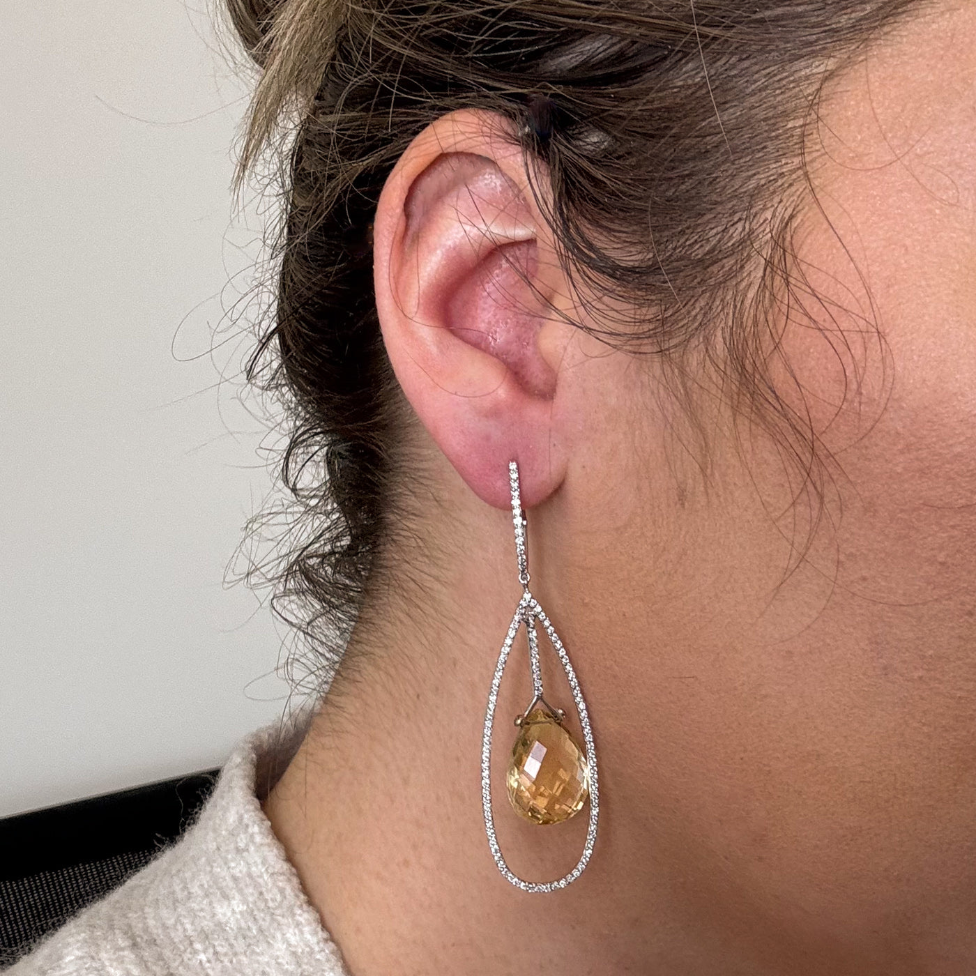 Citrine & Diamond Drop Earrings | 1.16ctw |